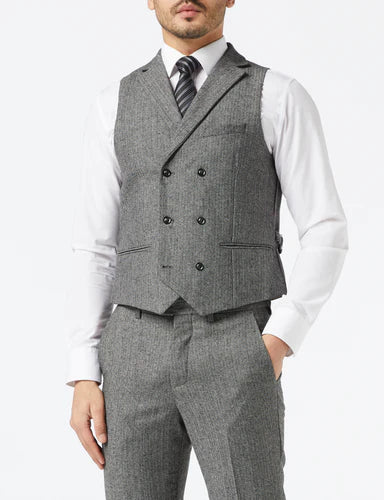 Men's Grey Tweed Double Breasted Waistcoats with Collars