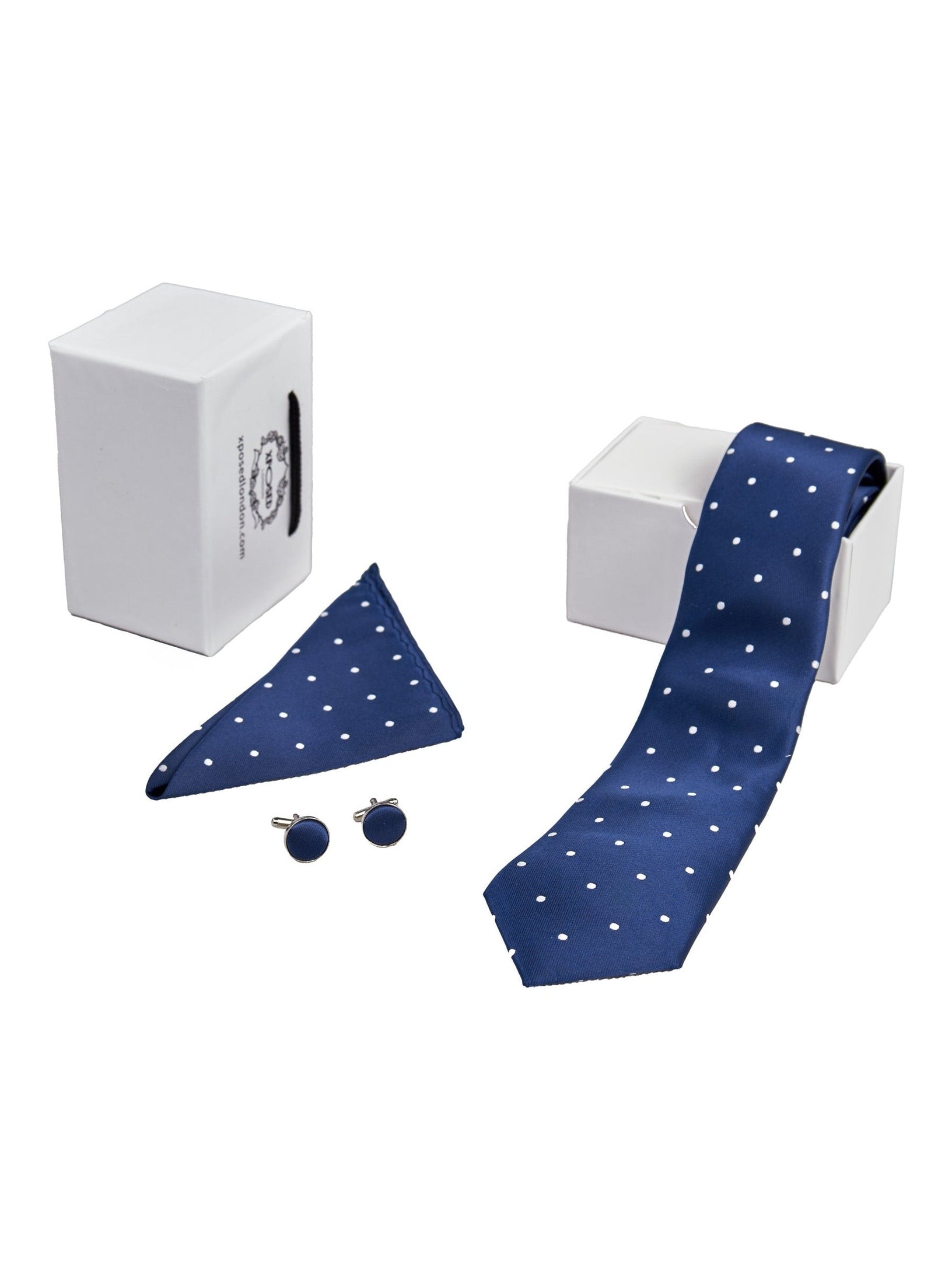 NAVY POLKA DOT NECK TIE SET