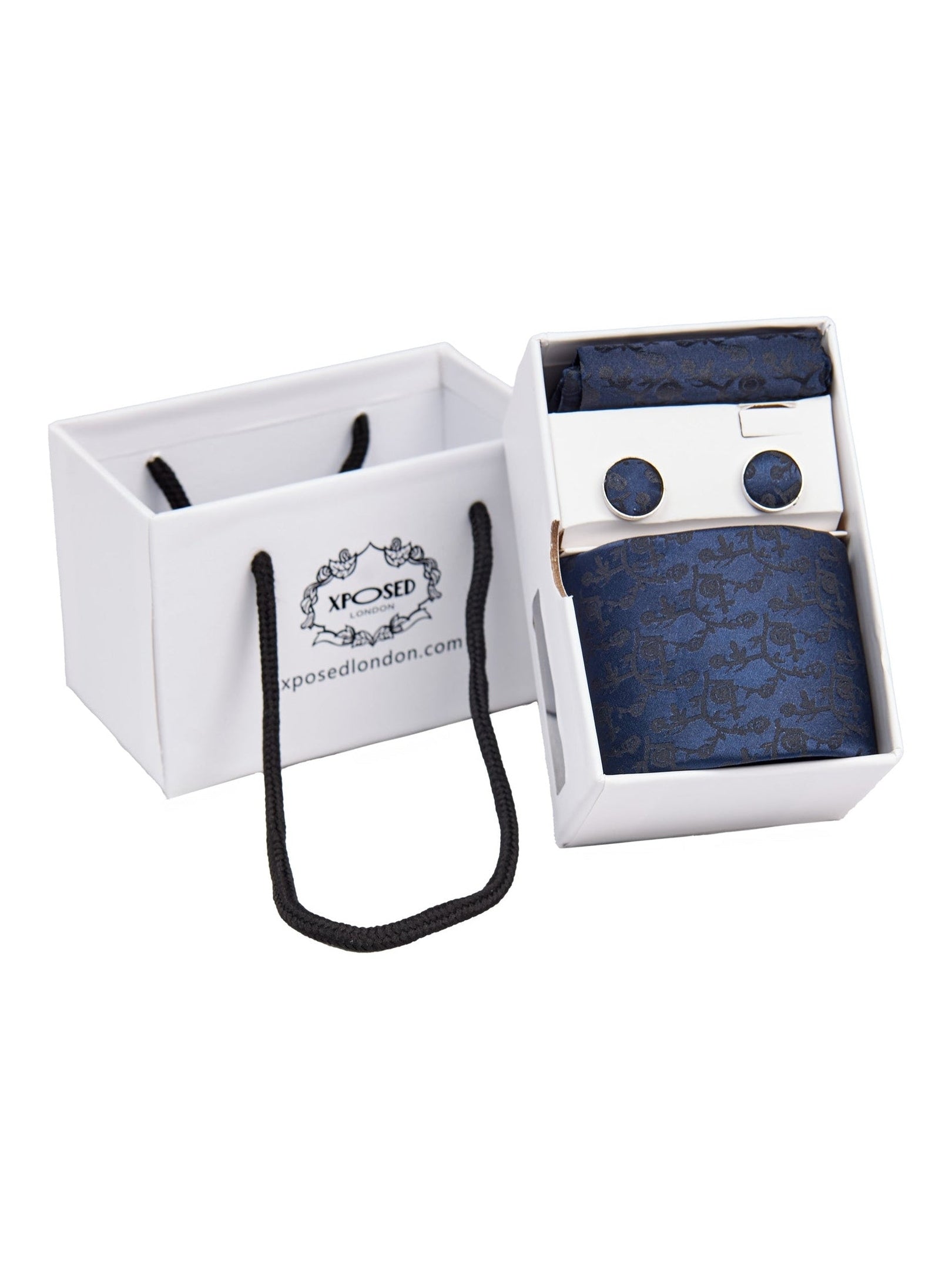 NAVY FLORAL PAISLEY NECK TIE SET