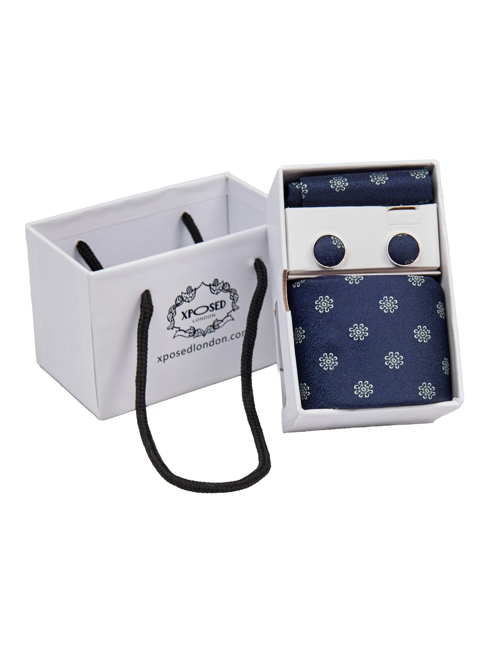 NAVY MINI FLORAL NECK TIE SET