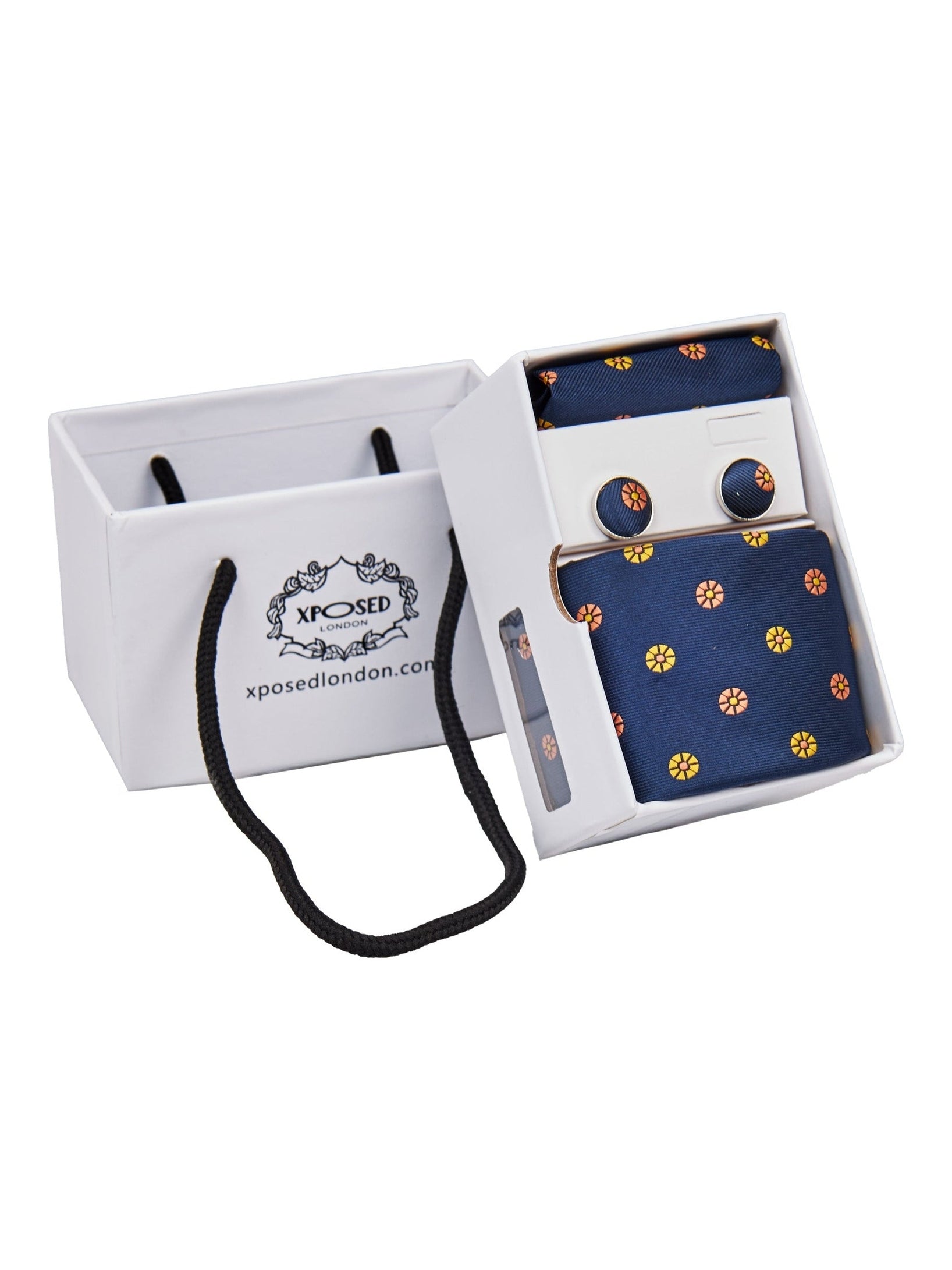 NAVY BLUE MINI FLORAL NECK TIE SET