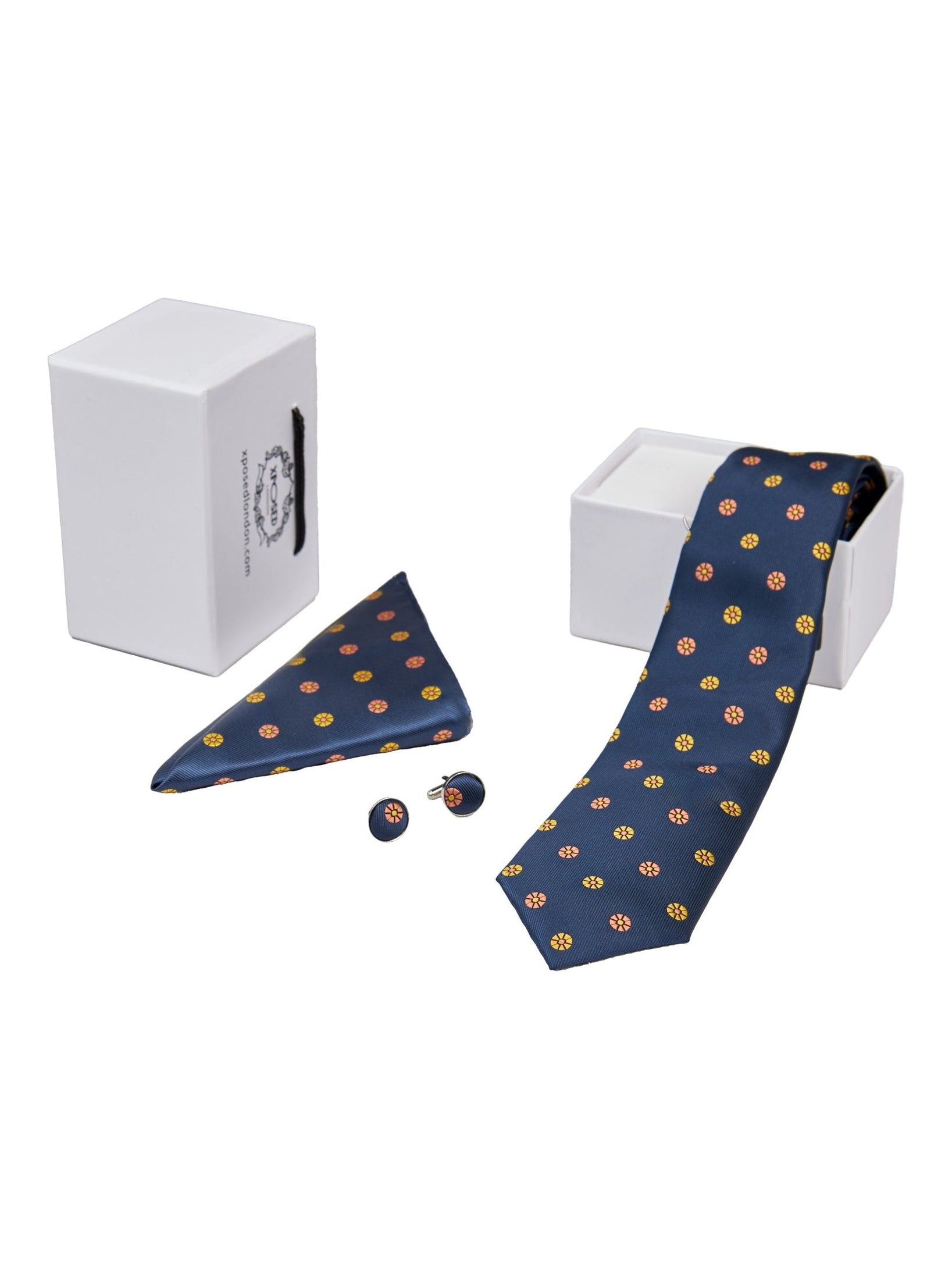 NAVY BLUE MINI FLORAL NECK TIE SET
