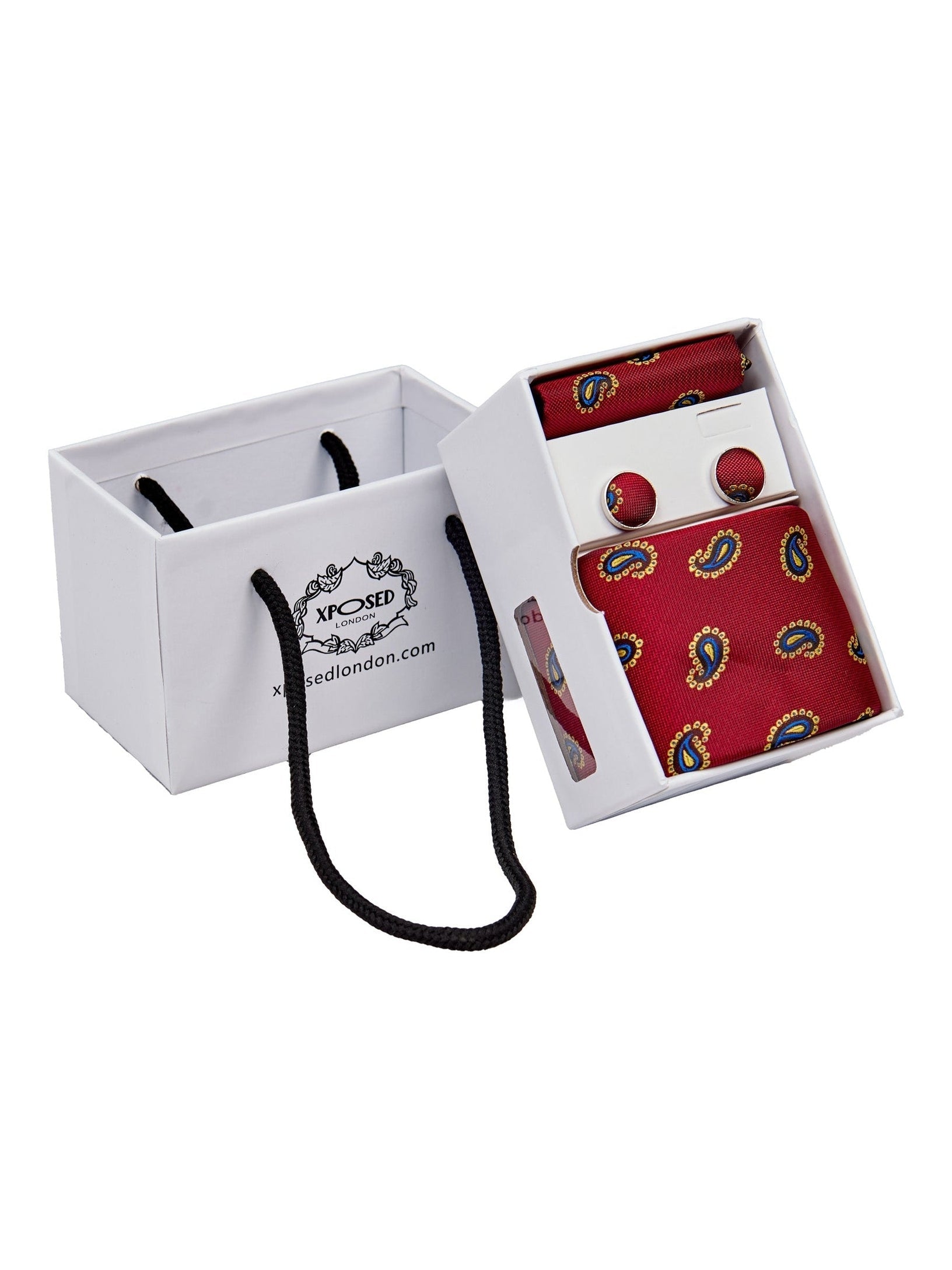 RED PAISLEY PRINT NECKTIE SET