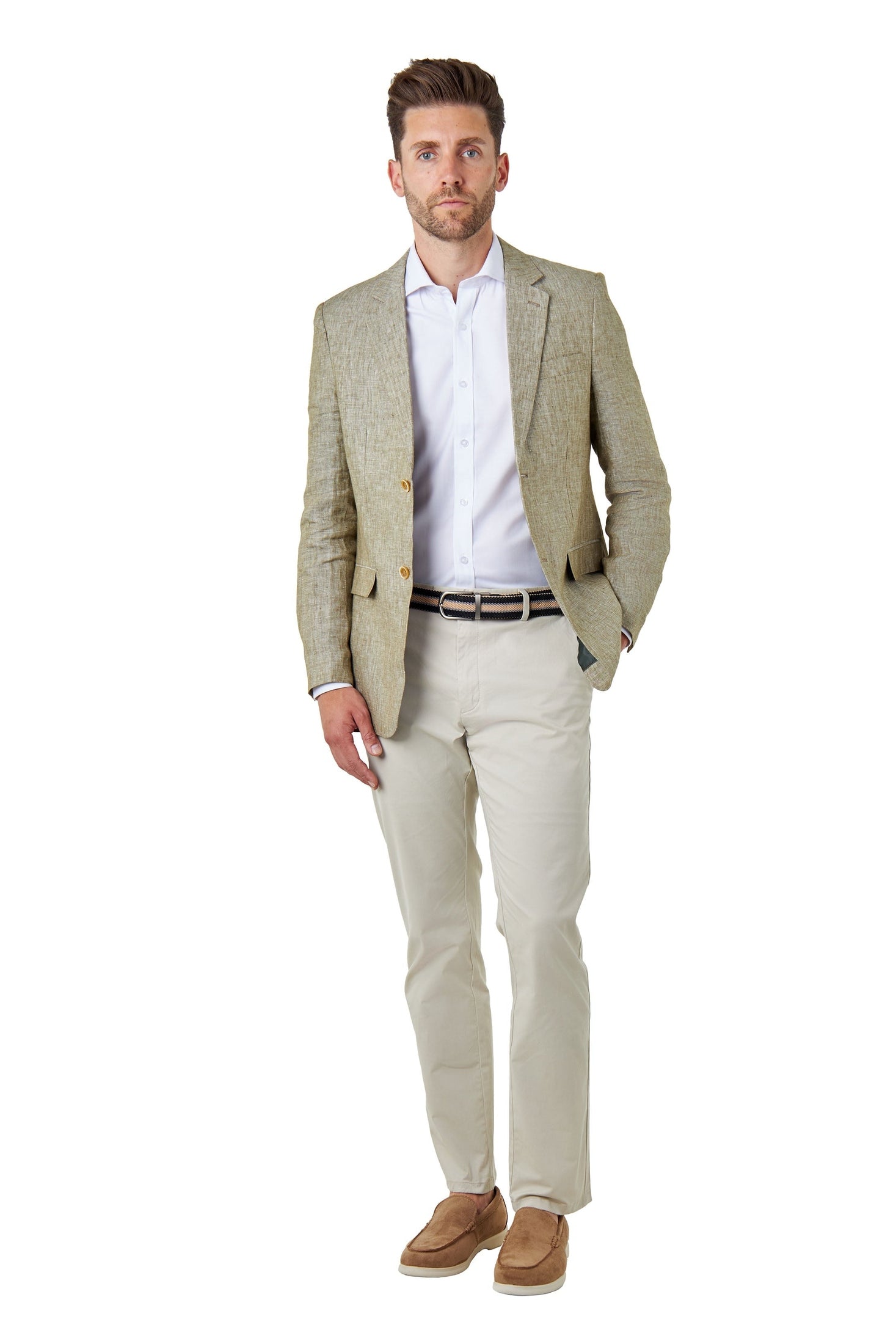 LEWIS - Sage Green Linen Tailored Fit Summer Suit Blazer