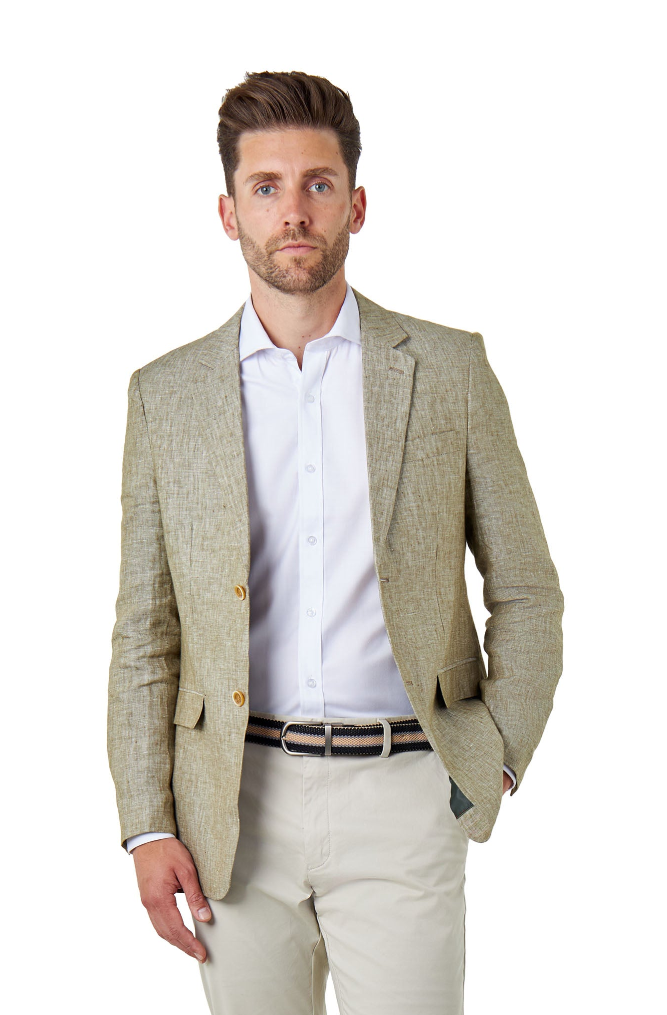 LEWIS - Sage Green Linen Tailored Fit Summer Suit Blazer