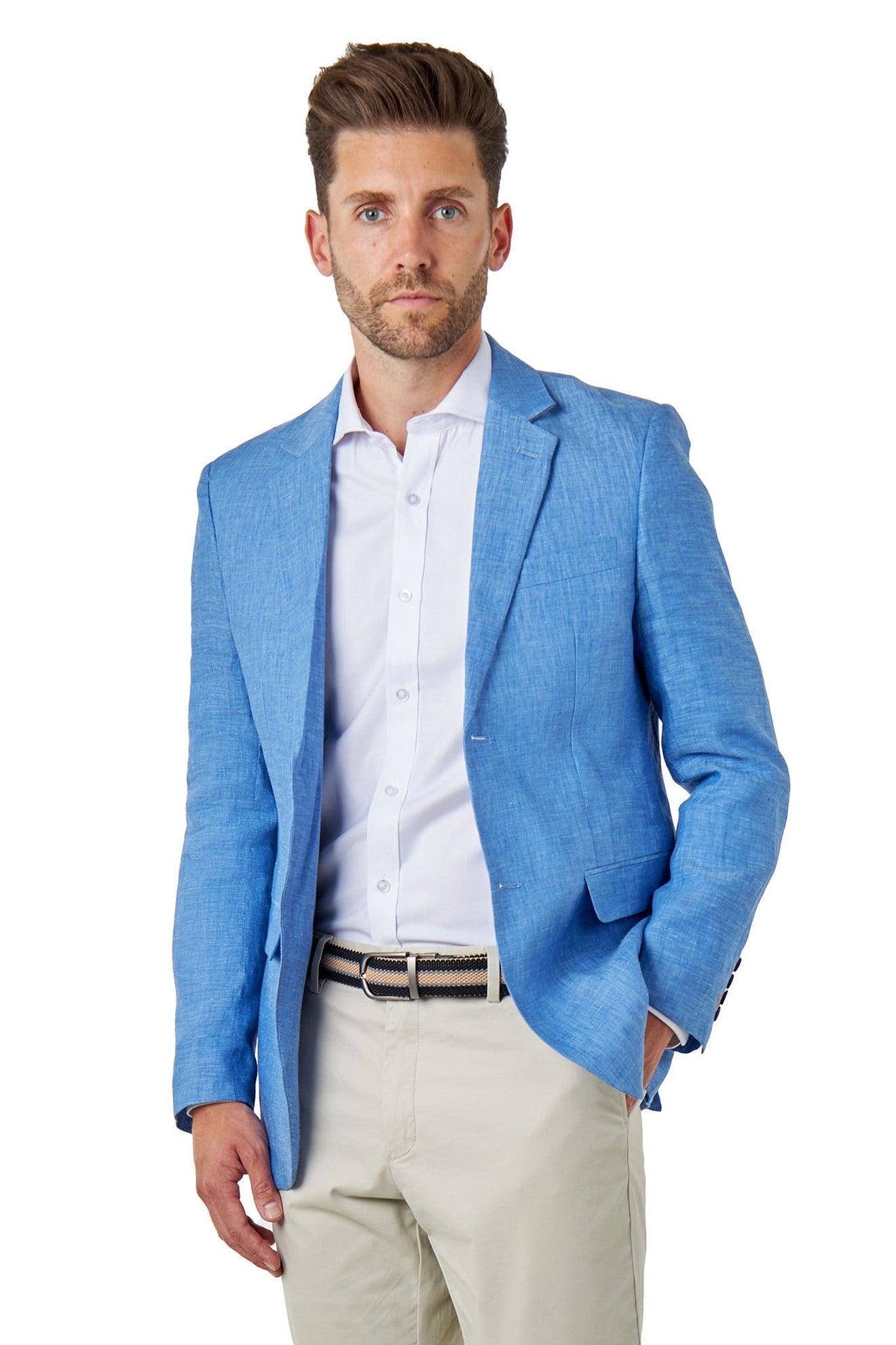 LEWIS - Sky Blue Linen Tailored Fit Summer Suit Blazer