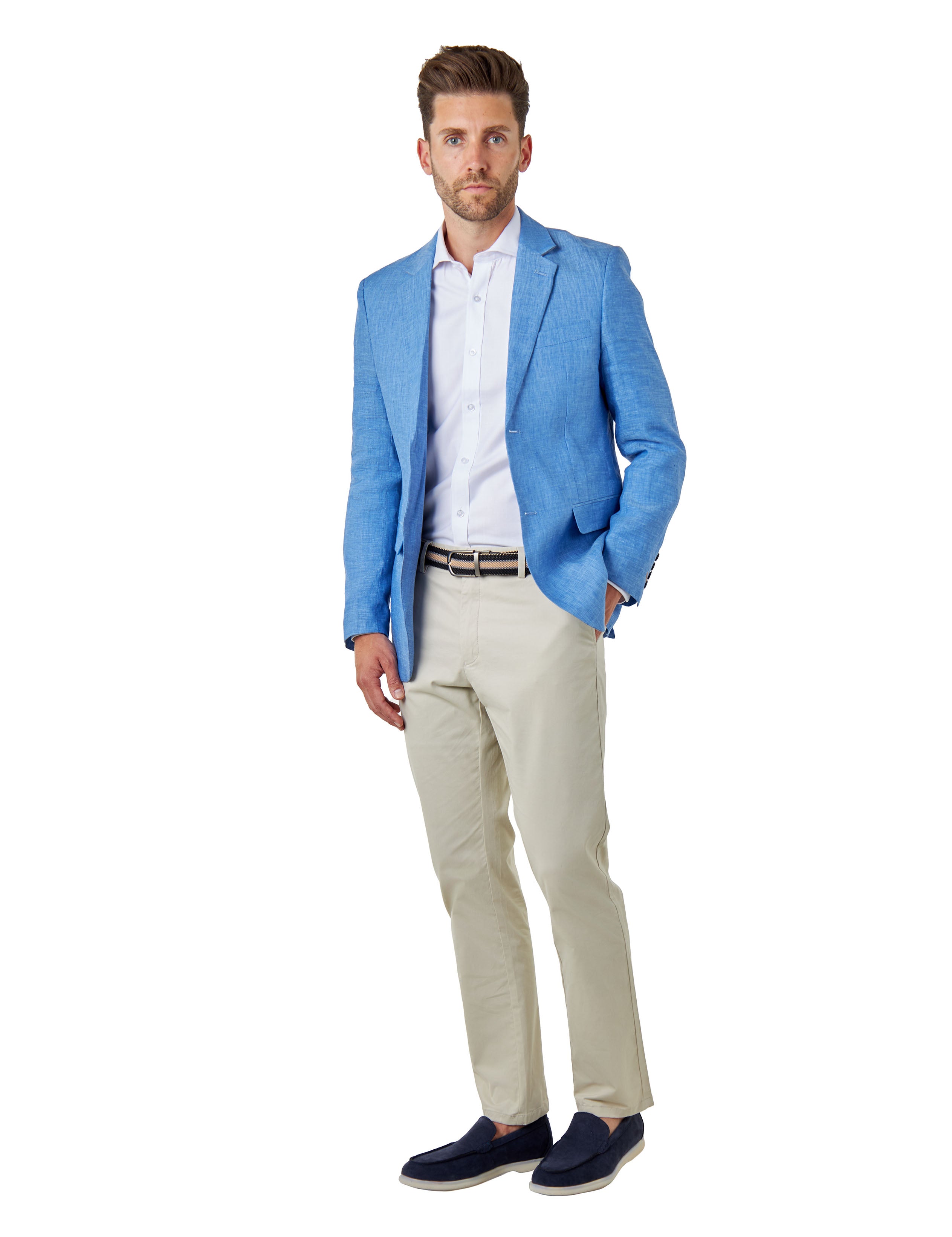 LEWIS - Sky Blue Linen Tailored Fit Summer Suit Blazer