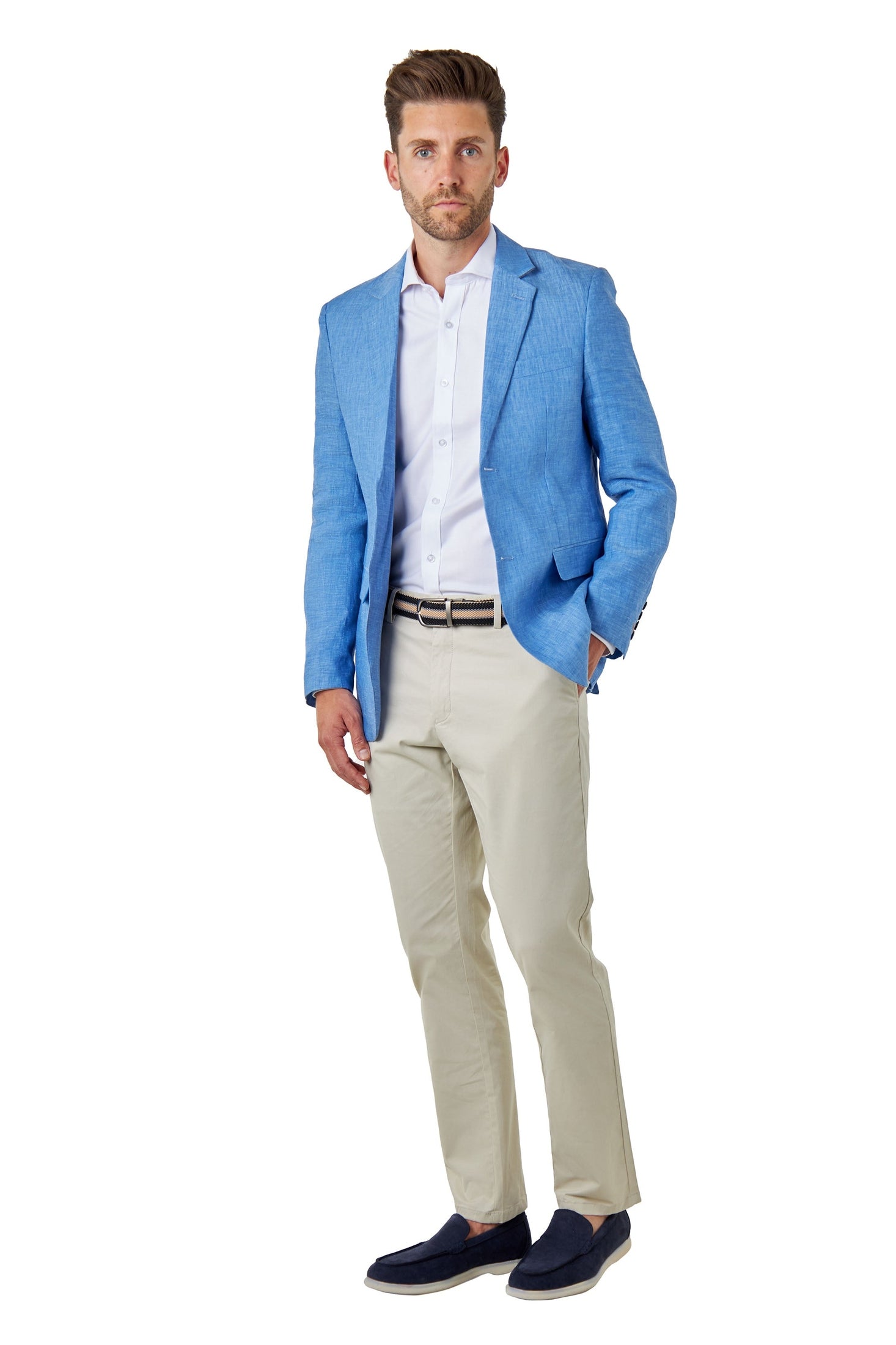 LEWIS - Sky Blue Linen Tailored Fit Summer Suit Blazer