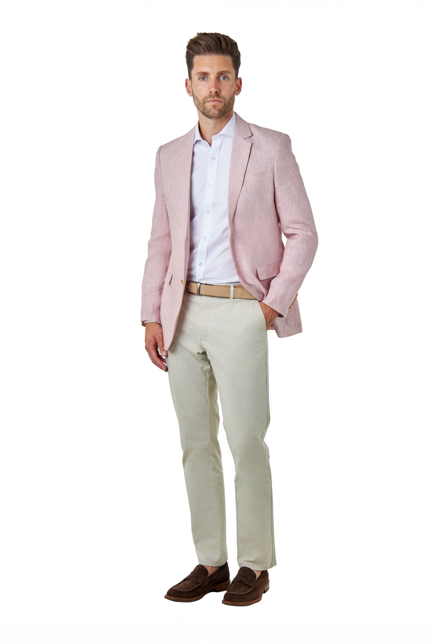 LEWIS - Pink Linen Tailored Fit Summer Suit Blazer