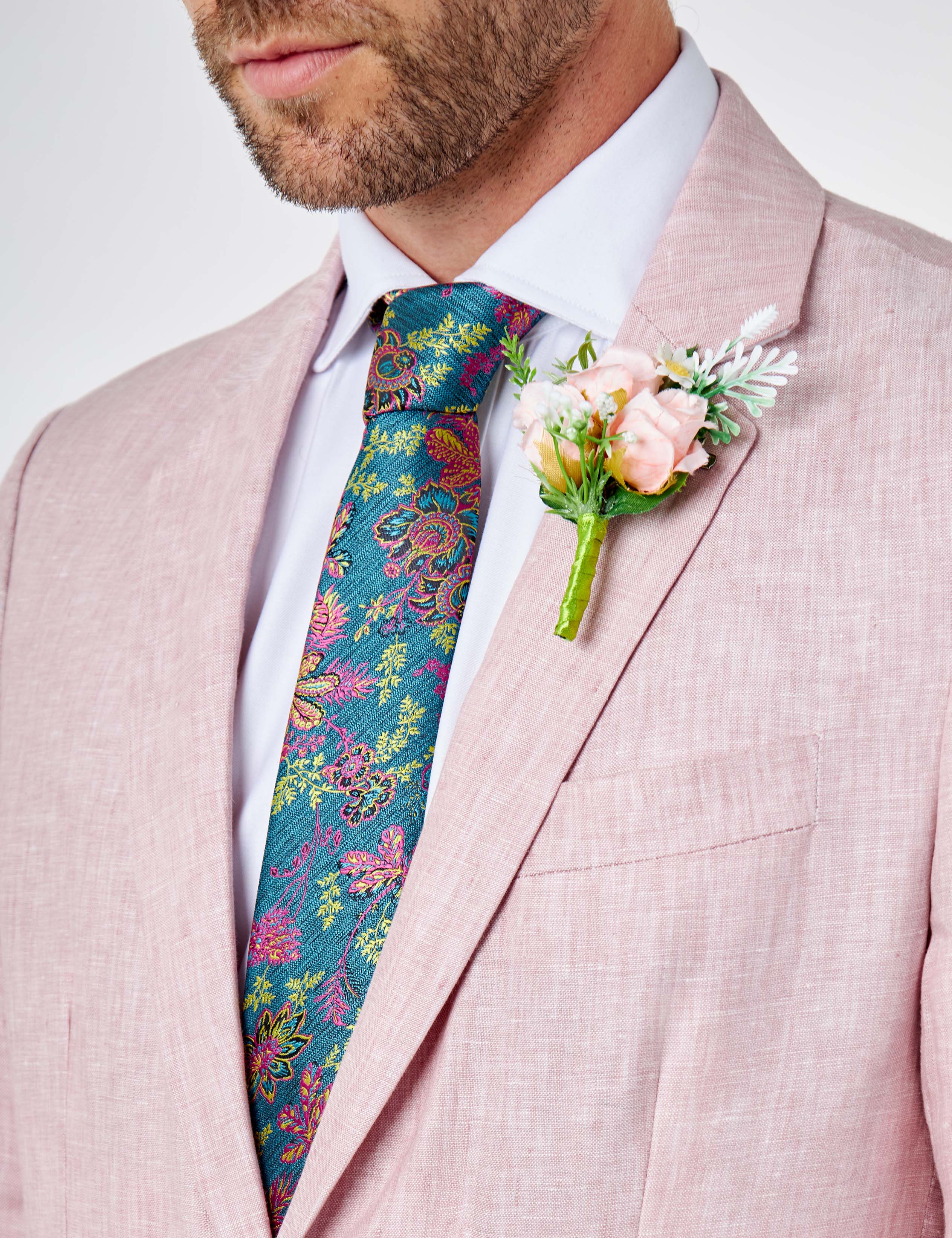 LEWIS - Pink Linen Tailored Fit Summer Suit Blazer