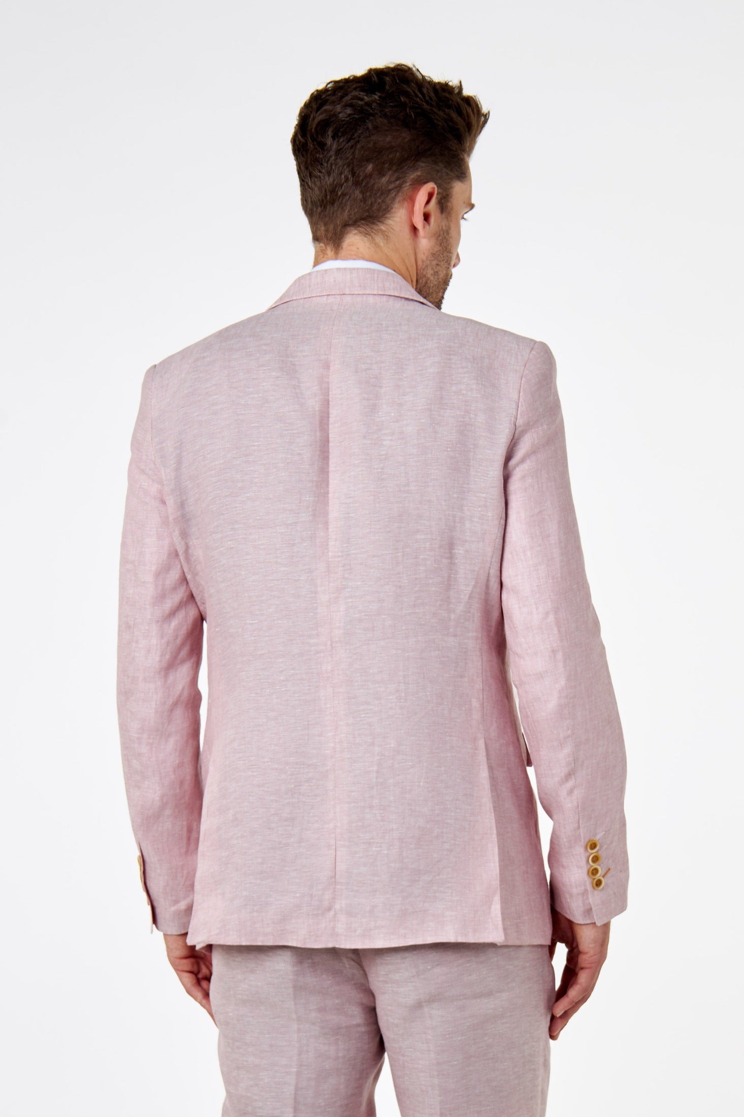 LEWIS - Tailored Fit Pink Linen Double Breasted Suit Jacket