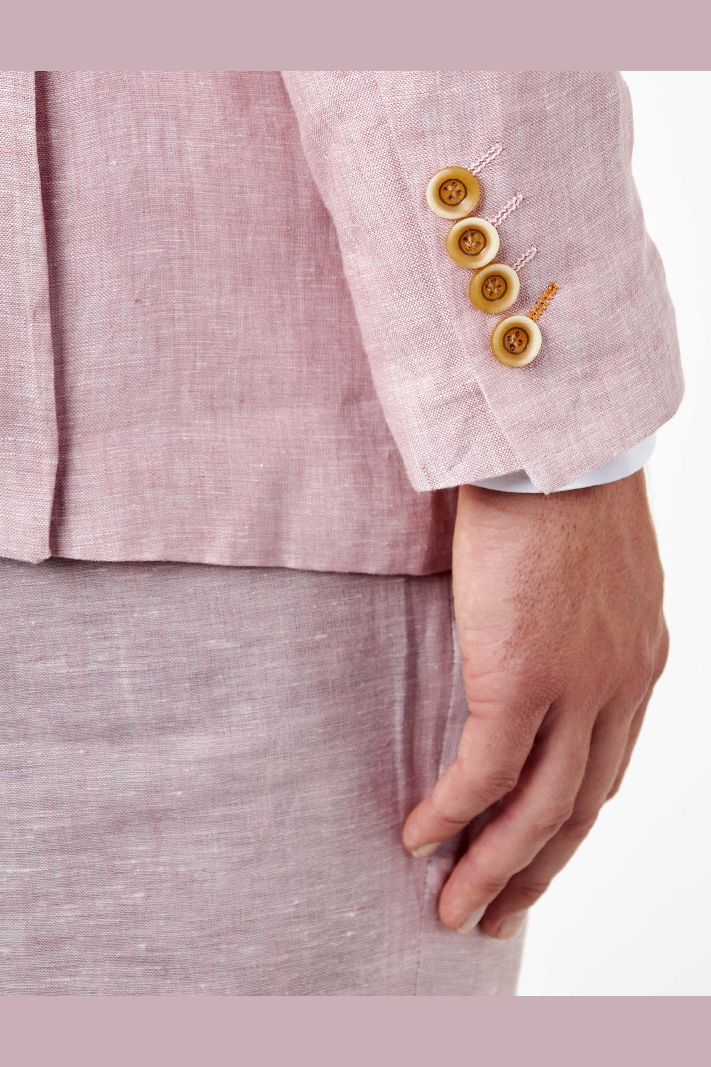 LEWIS - Tailored Fit Pink Linen Double Breasted Suit Jacket