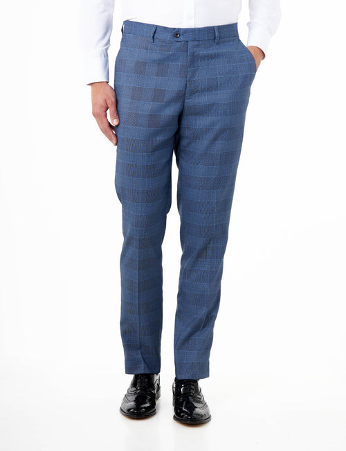 Ekon – Tailored Prince of Wales Check Blue Suit Trousers