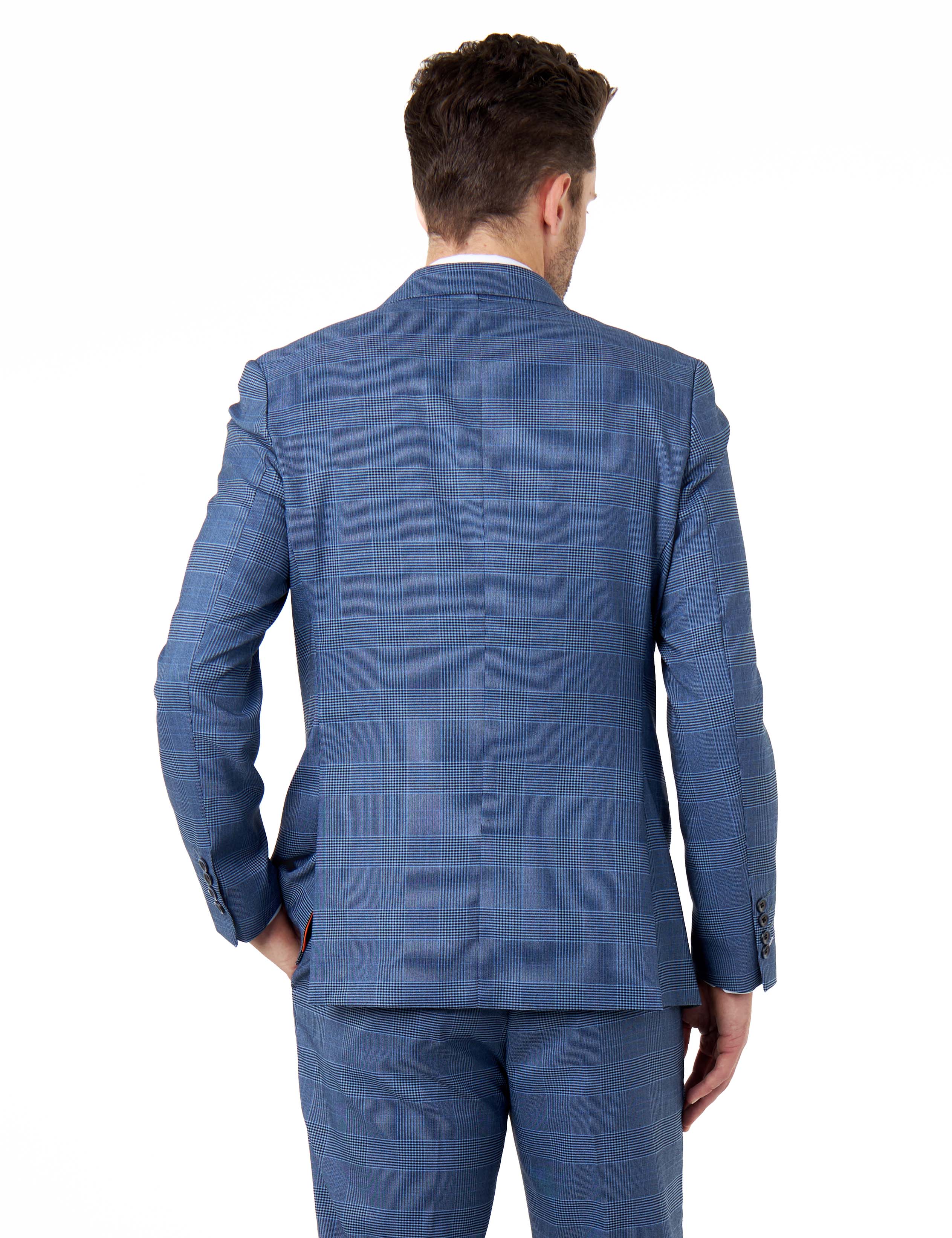 EKON – Blue Price of Wales Check Tailored Double Breasted Jacket