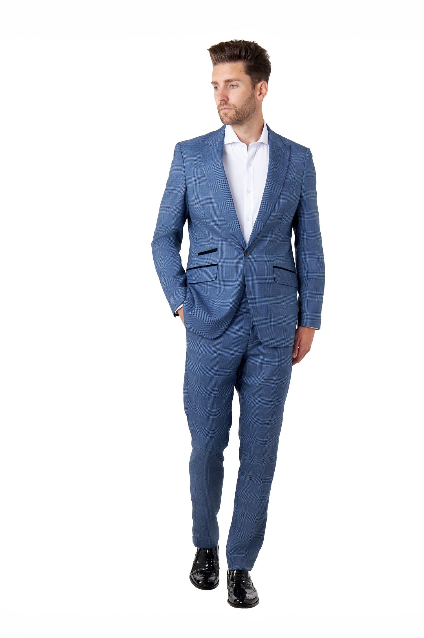 EKON – Blue Price of Wales Check Tailored Suit Jacket