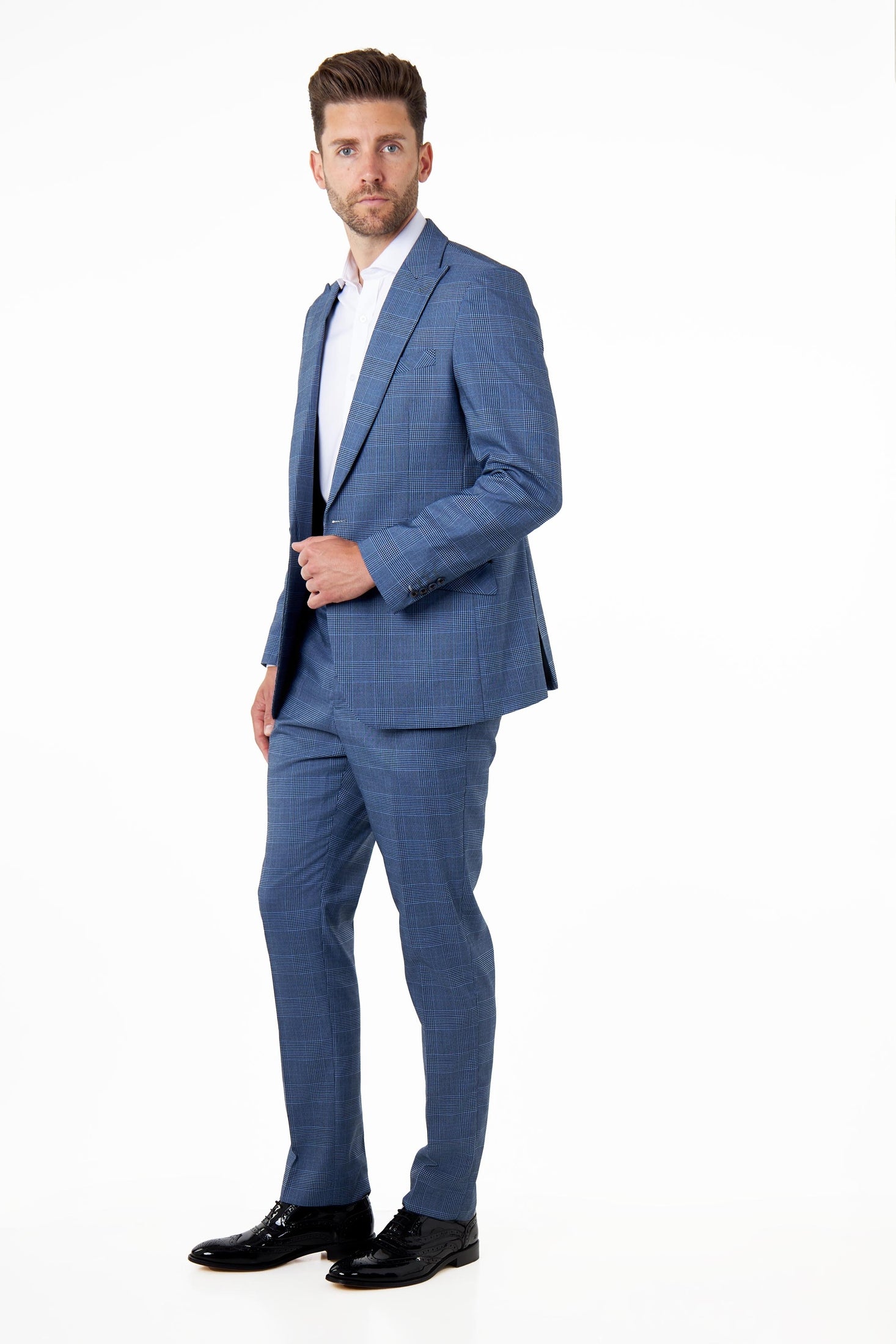 EKON – Blue Price of Wales Check Tailored Suit Jacket
