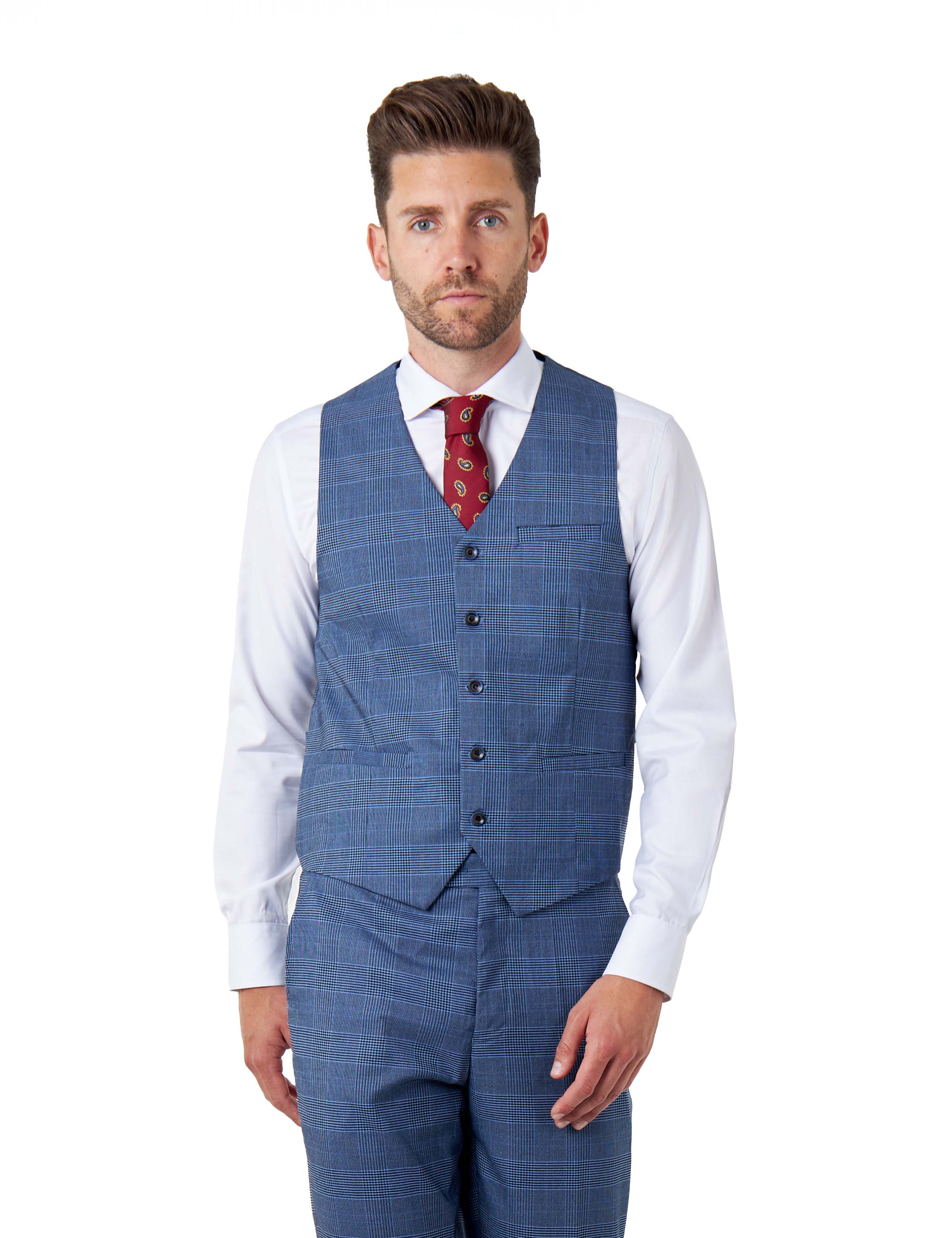 EKON - Blue Prince of Wales Check Tailored Fit Waistcoat