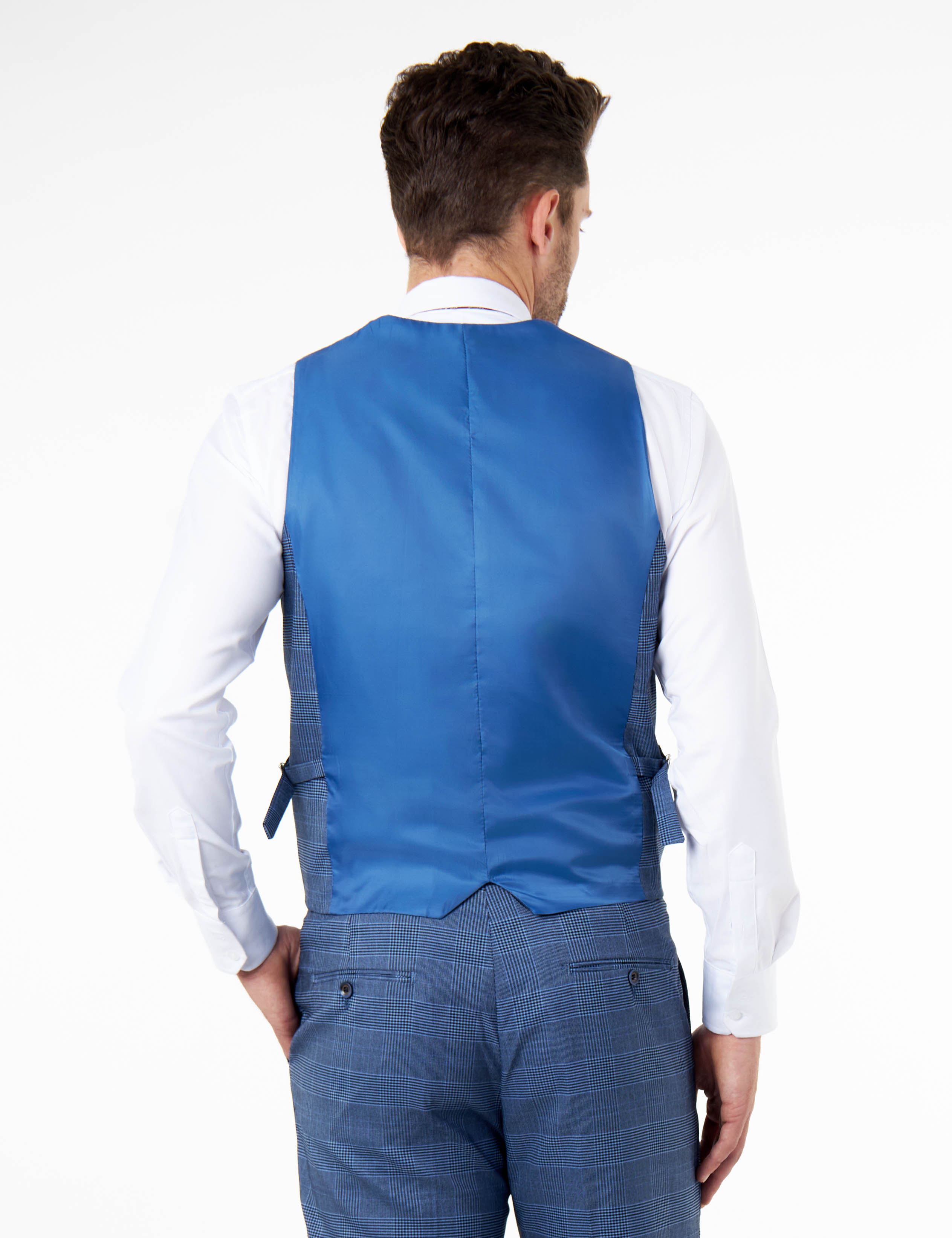 EKON - Blue Prince of Wales Check Tailored Fit Waistcoat