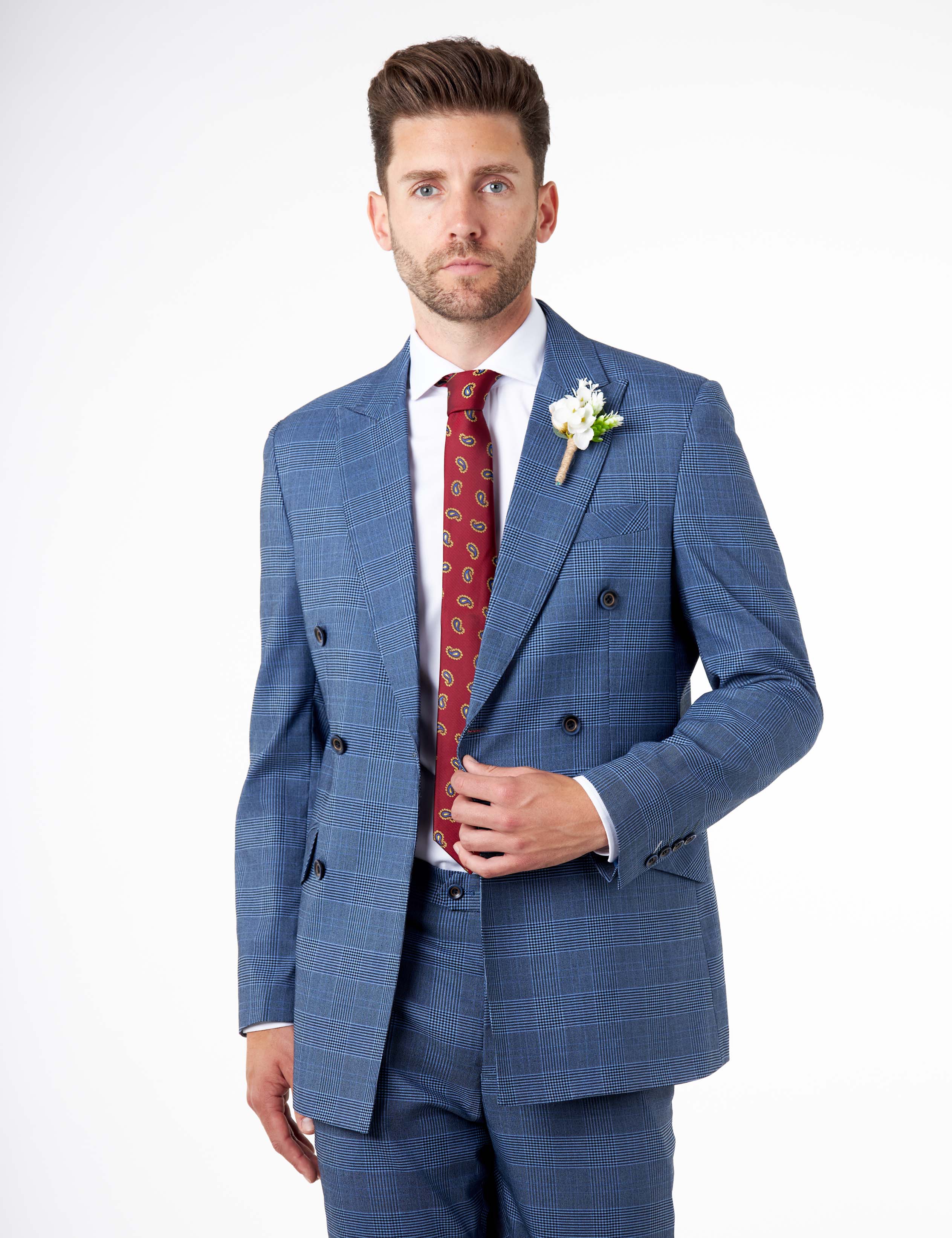 EKON – Blue Price of Wales Check Tailored Double Breasted Jacket