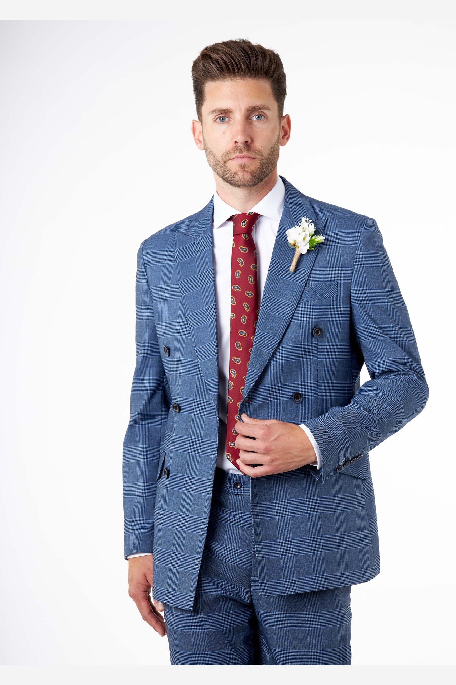 EKON – Blue Price of Wales Check Tailored Double Breasted Jacket