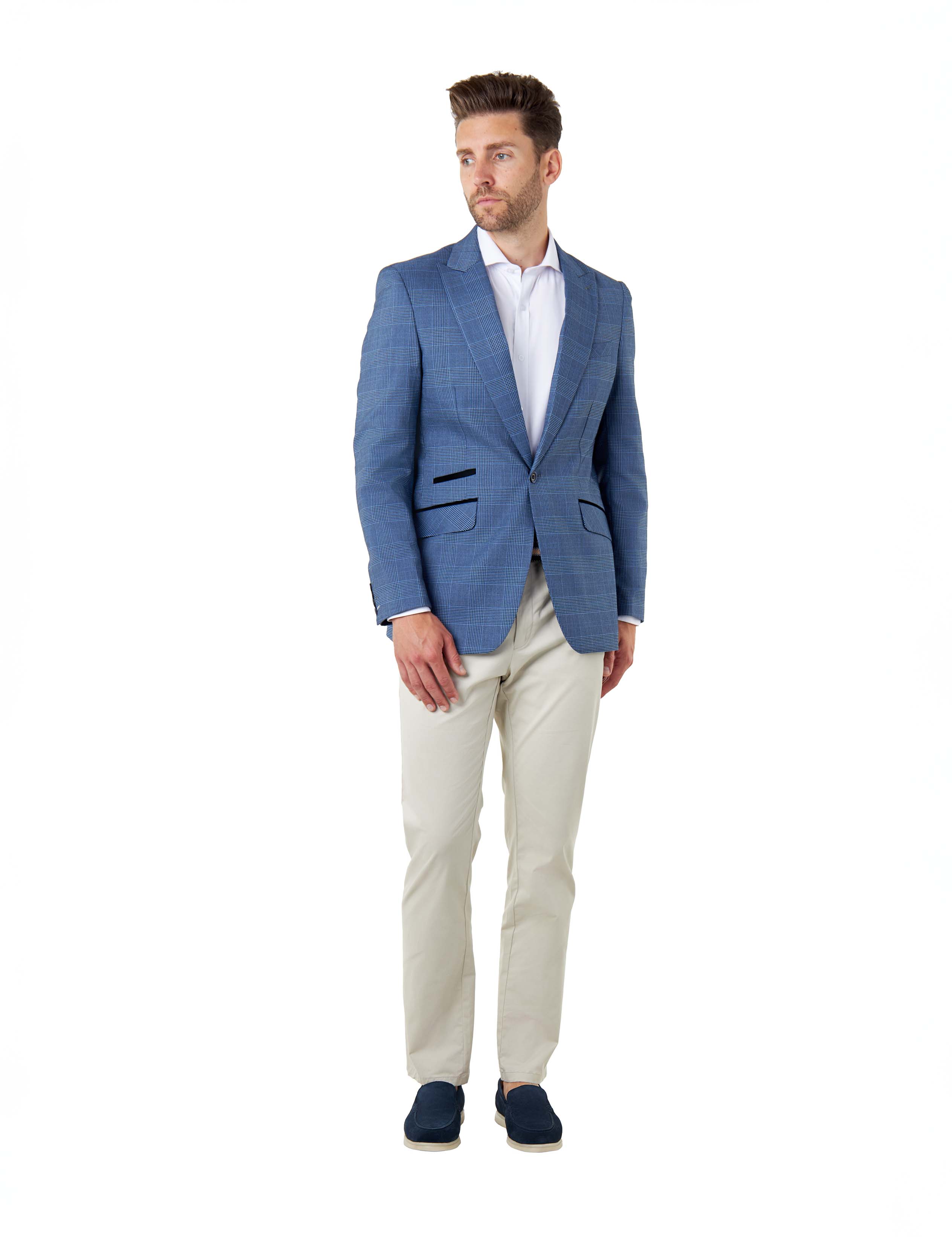 EKON – Blue Price of Wales Check Tailored Suit Jacket
