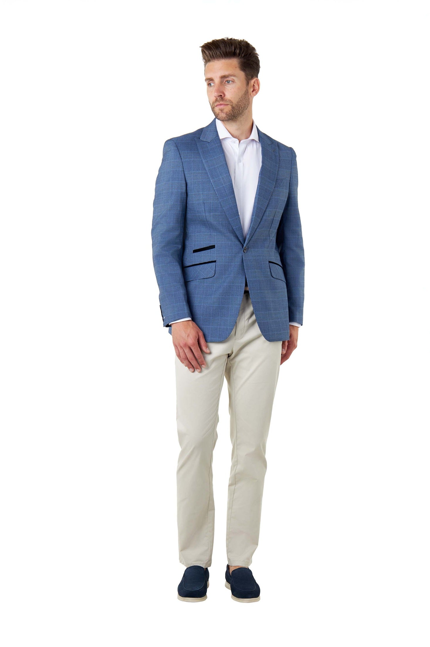 EKON – Blue Price of Wales Check Tailored Suit Jacket