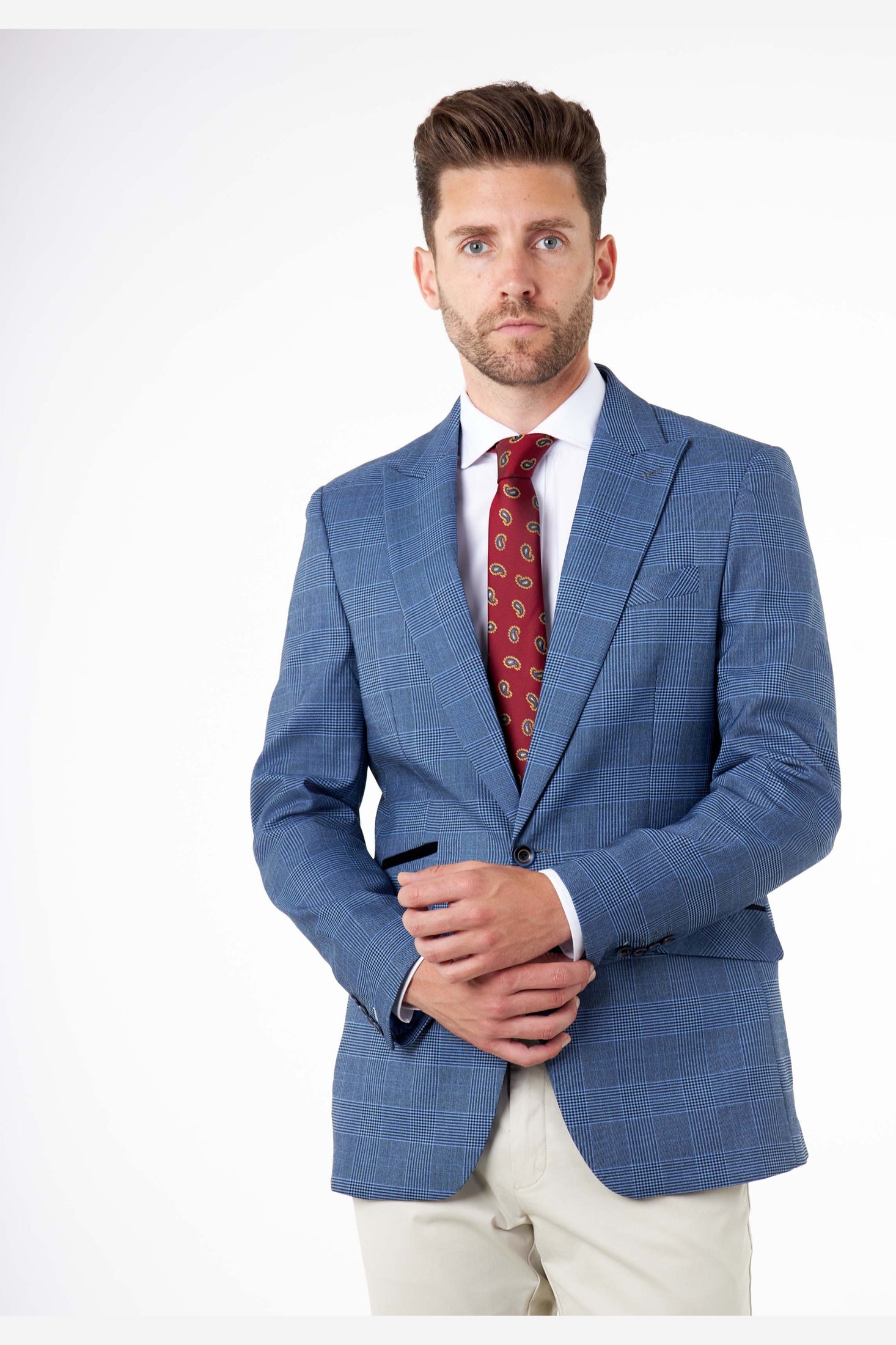 EKON – Blue Price of Wales Check Tailored Suit Jacket