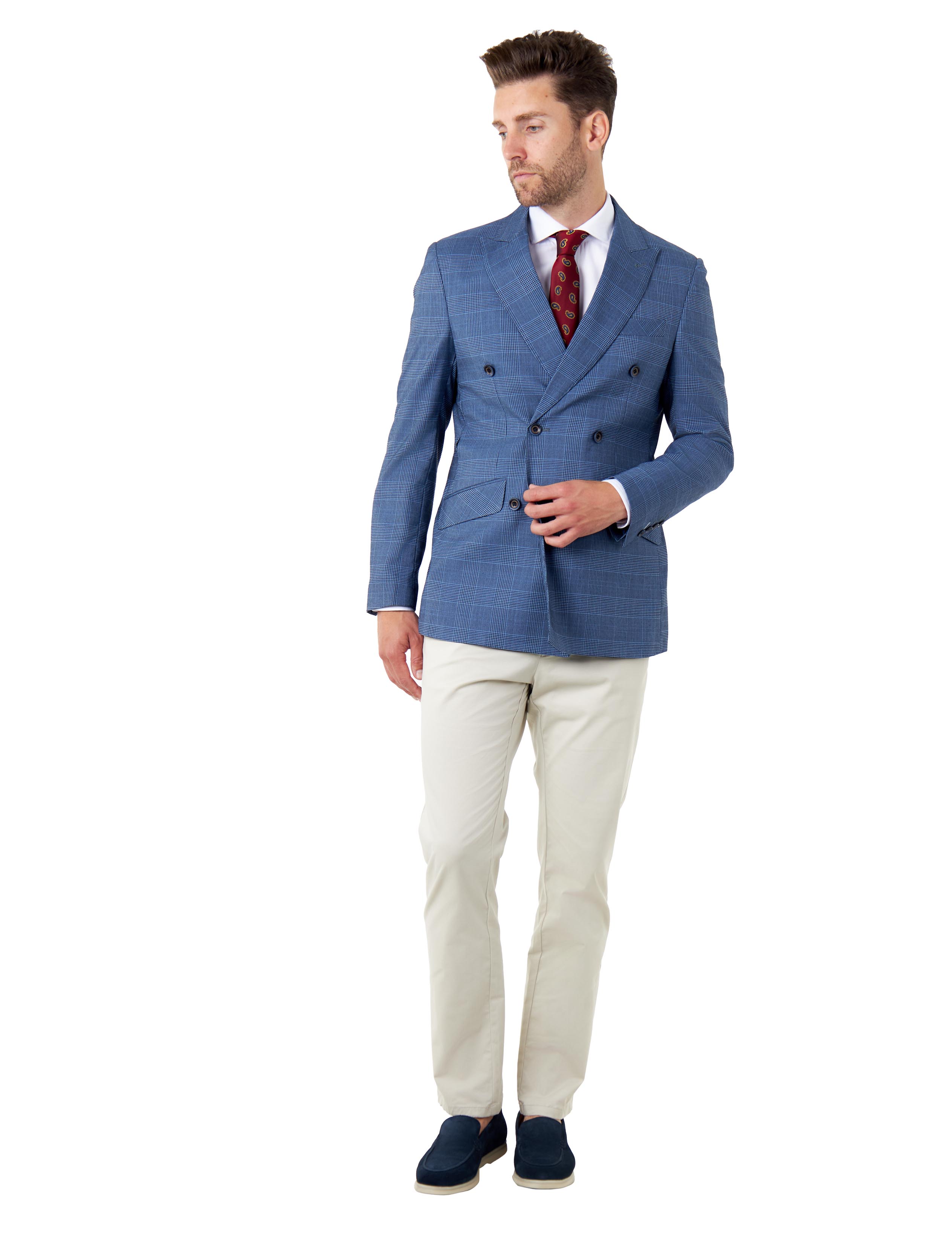 EKON – Blue Price of Wales Check Tailored Double Breasted Jacket