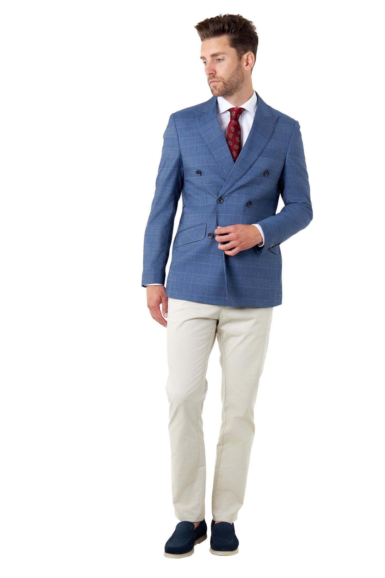 EKON – Blue Price of Wales Check Tailored Double Breasted Jacket
