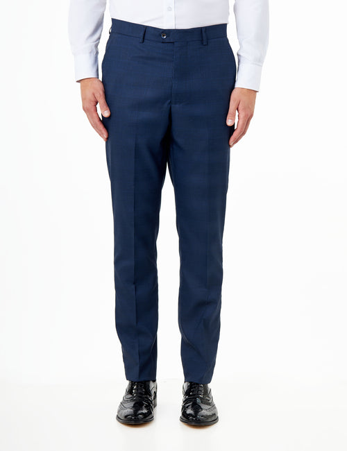 Ekon – Tailored Prince of Wales Check Navy Blue Suit Trousers