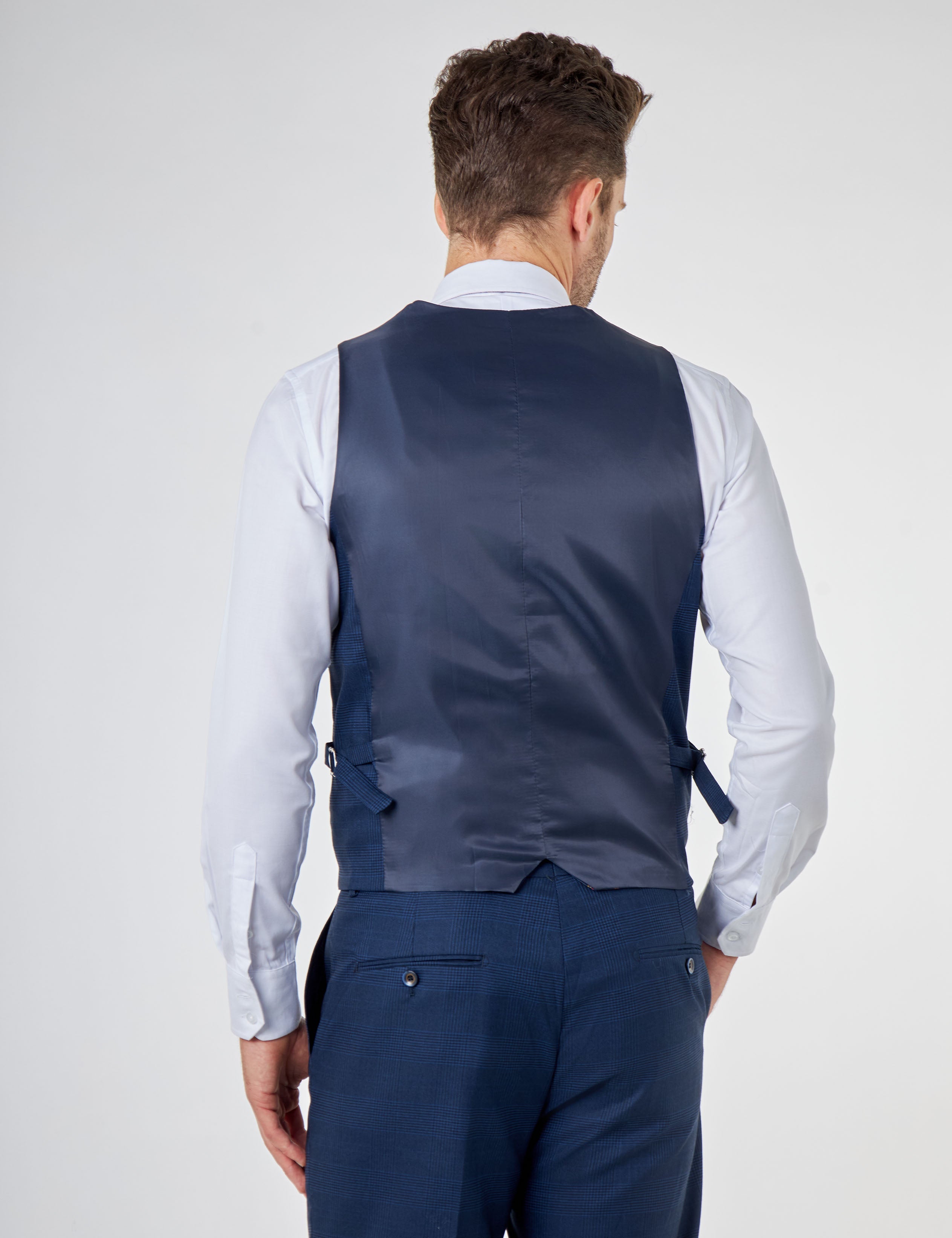 EKON - Navy Prince of Wales Check Tailored Fit Waistcoat