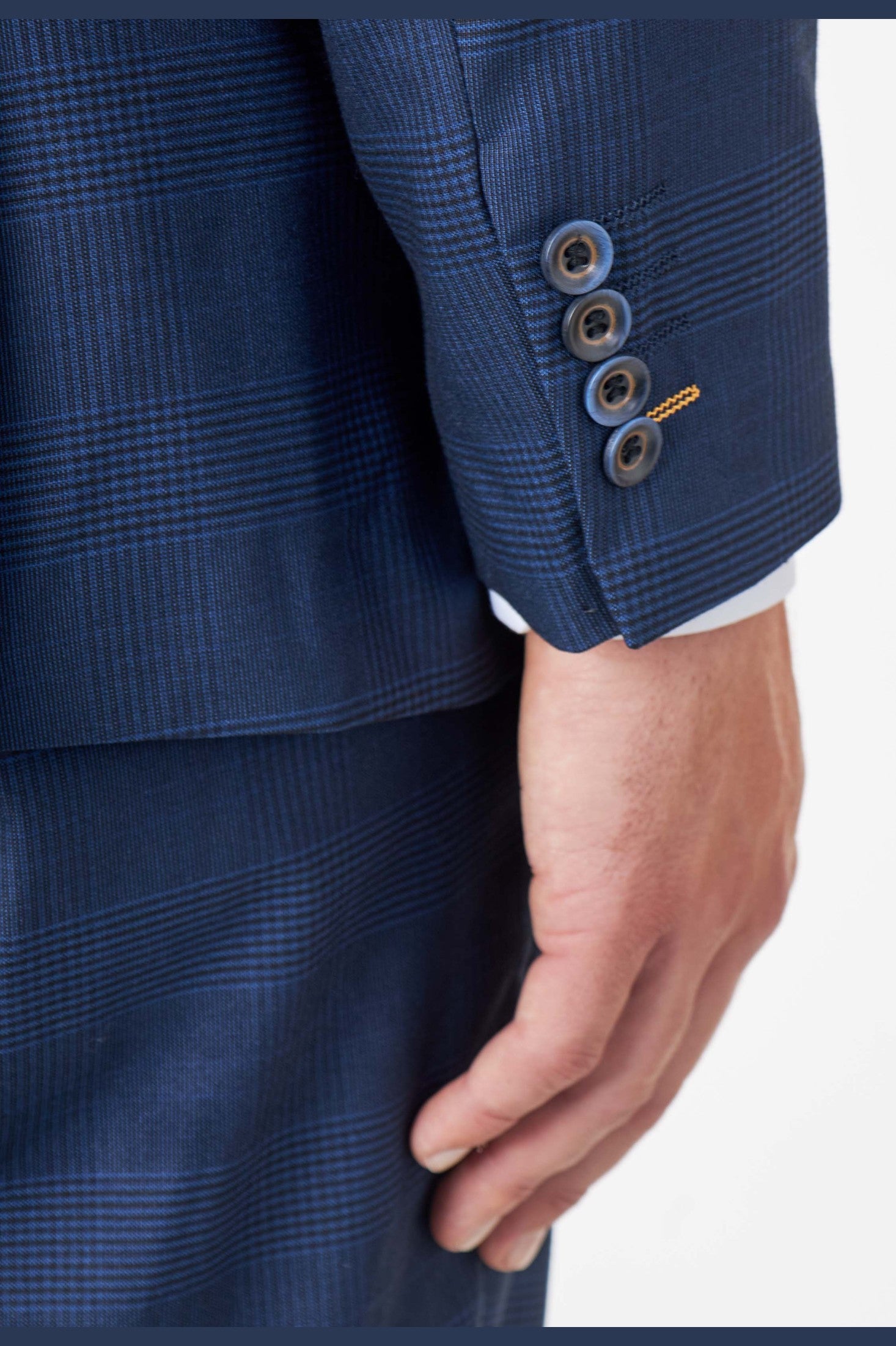 EKON – Navy Blue Prince of Wales Check Tailored Suit Jacket