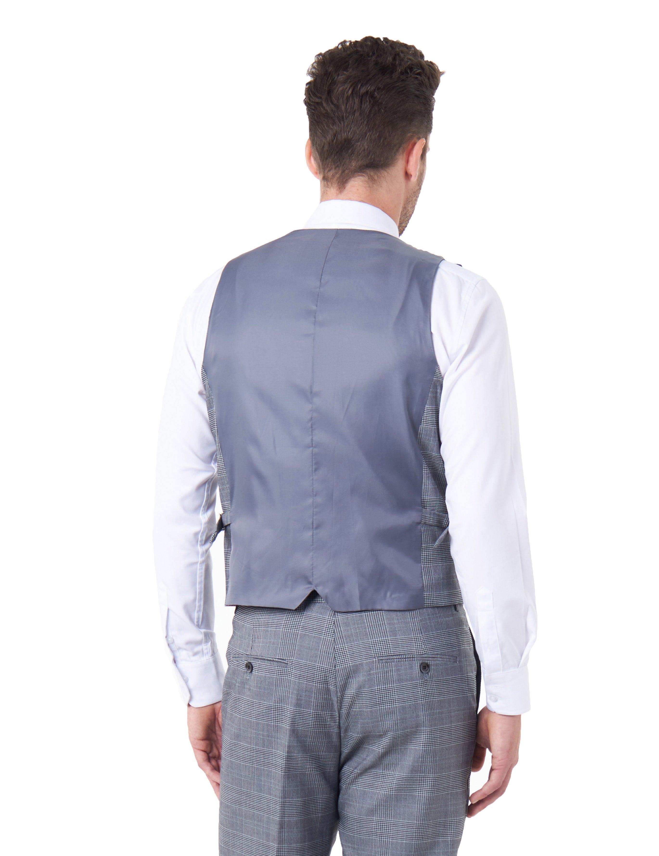 EKON - Grey Prince of Wales Check Tailored Fit Waistcoat