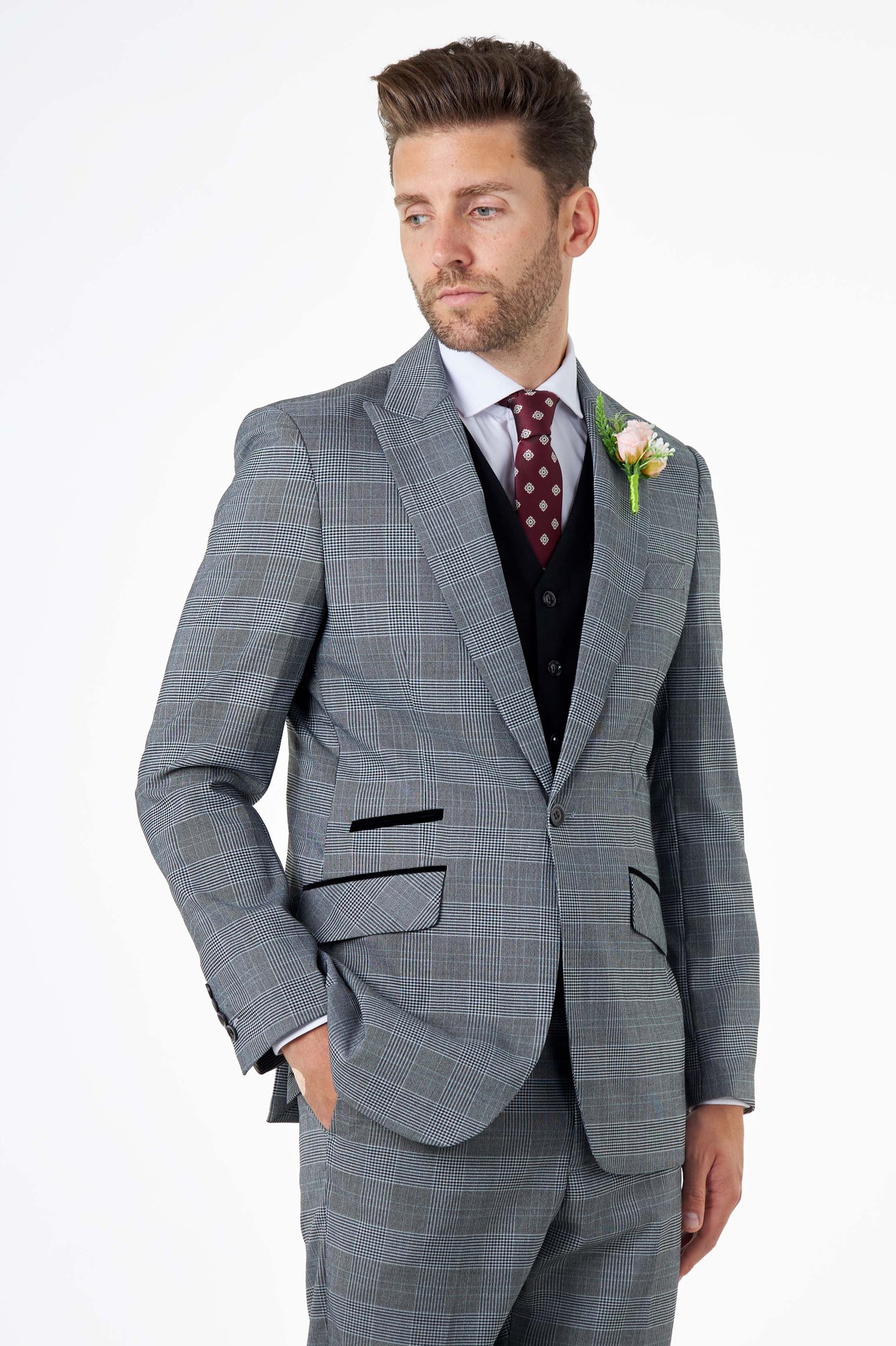 Mens Grey Price of Wales Check Tailored Fit Suit Jacket Blazer