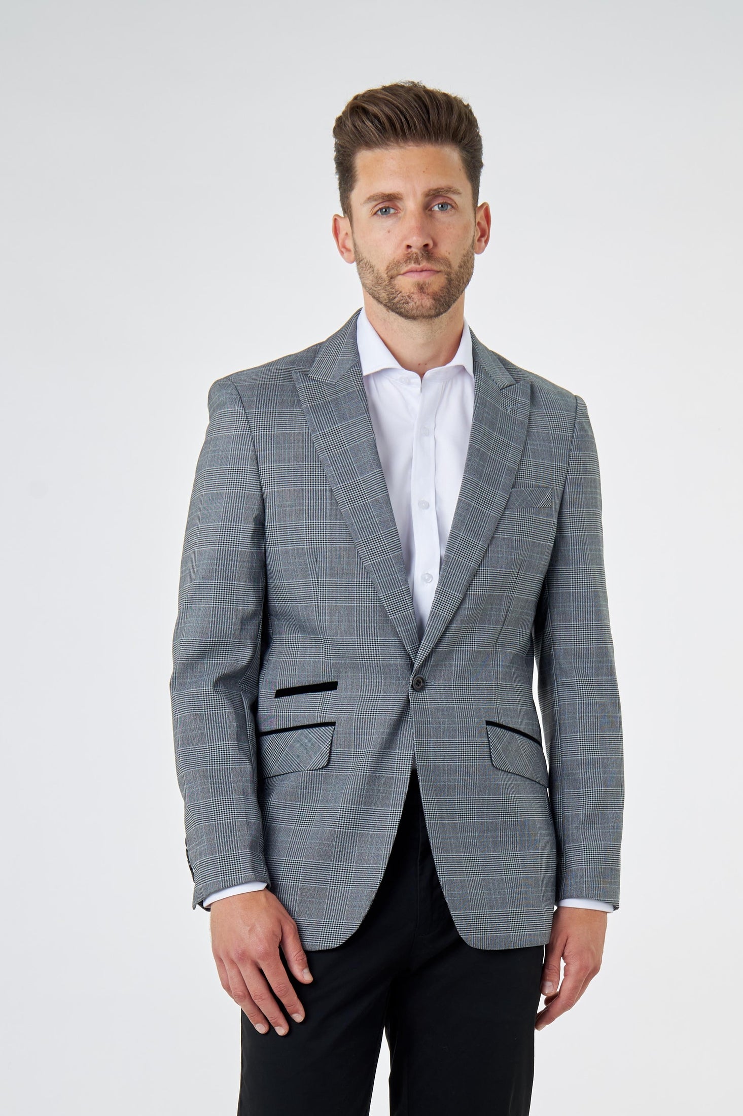 Mens Grey Price of Wales Check Tailored Fit Suit Jacket Blazer
