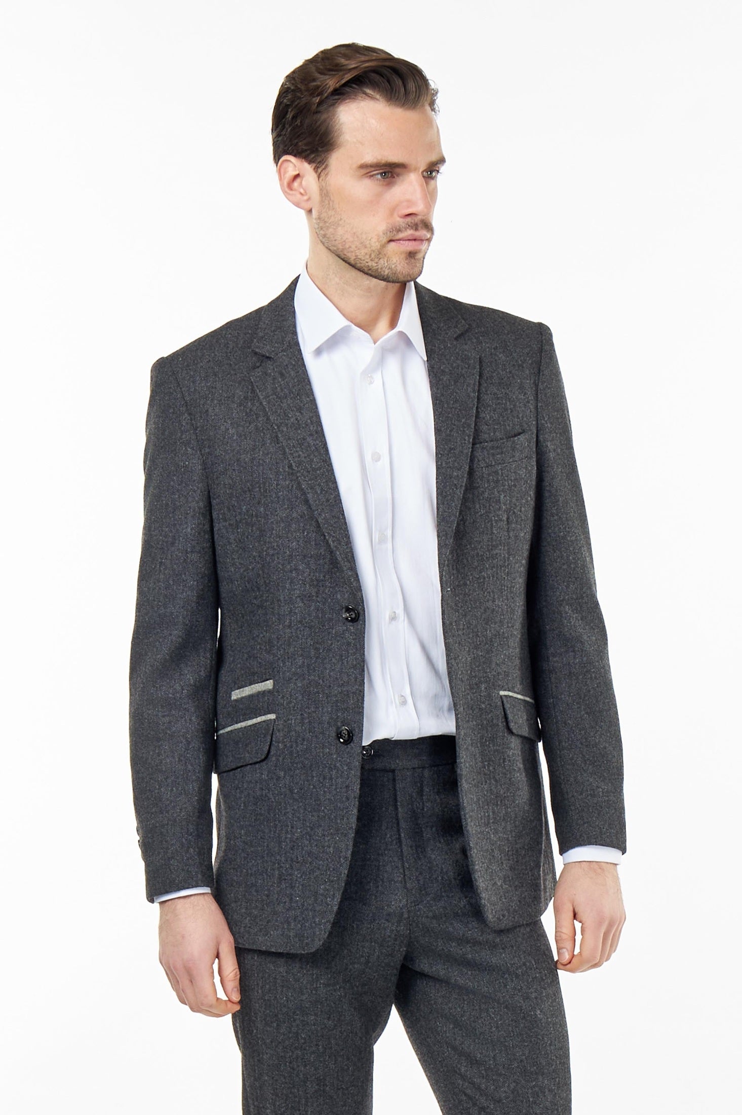 BRUCE – Charcoal Grey Herringbone Wool Jacket