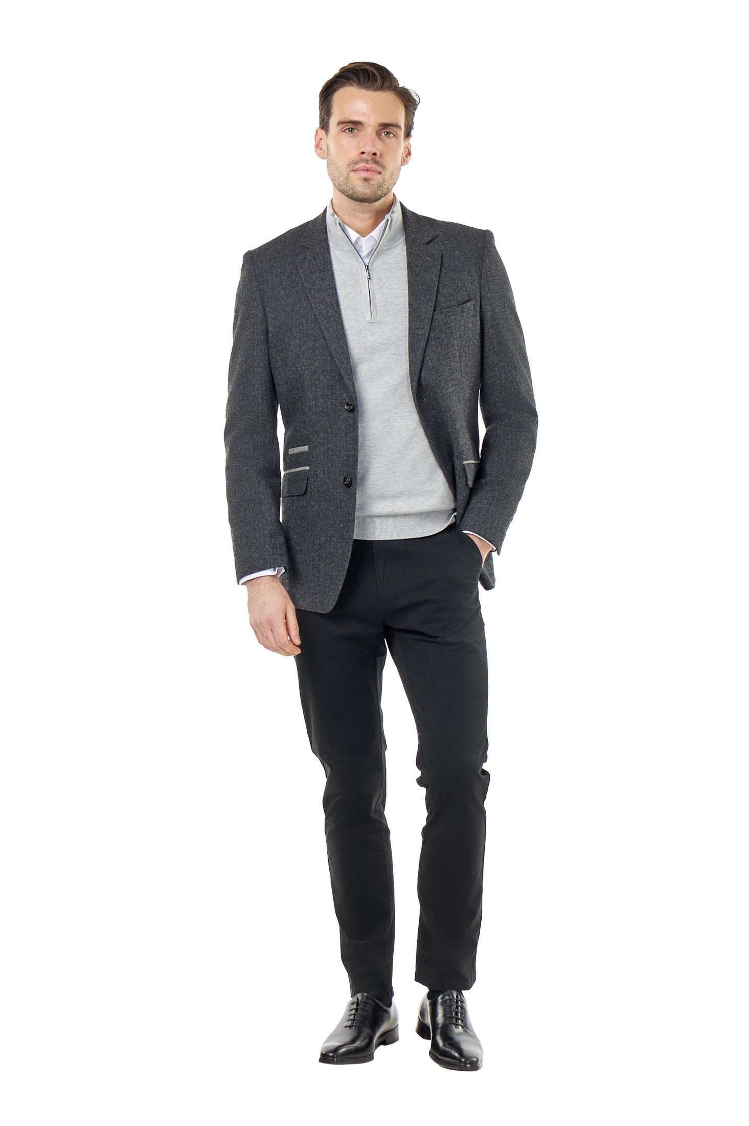 BRUCE – Charcoal Grey Herringbone Wool Jacket