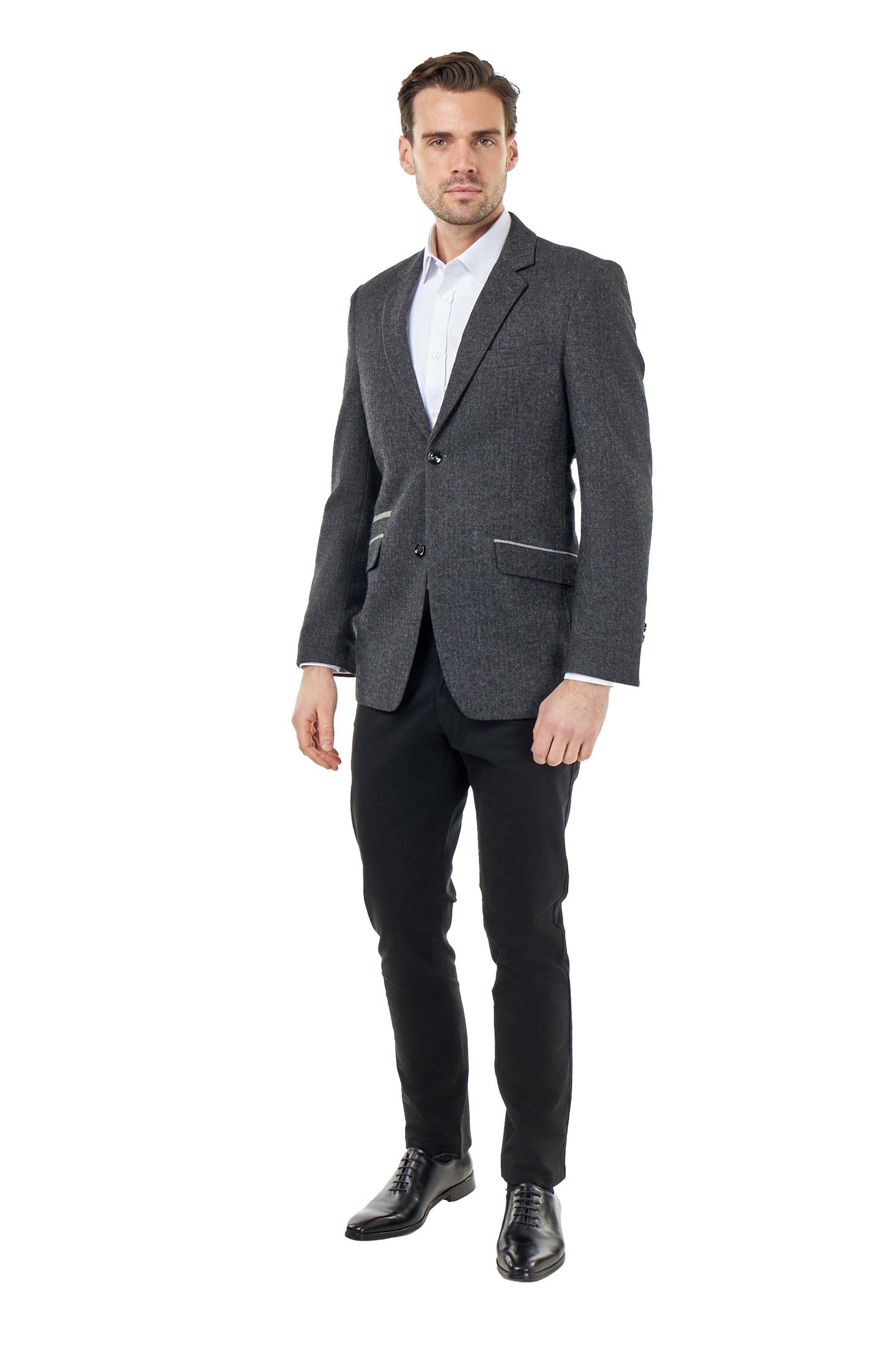 BRUCE – Charcoal Grey Herringbone Wool Jacket