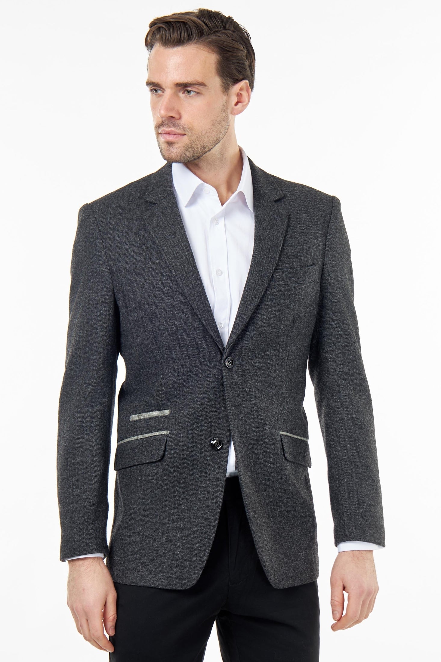 BRUCE – Charcoal Grey Herringbone Wool Jacket