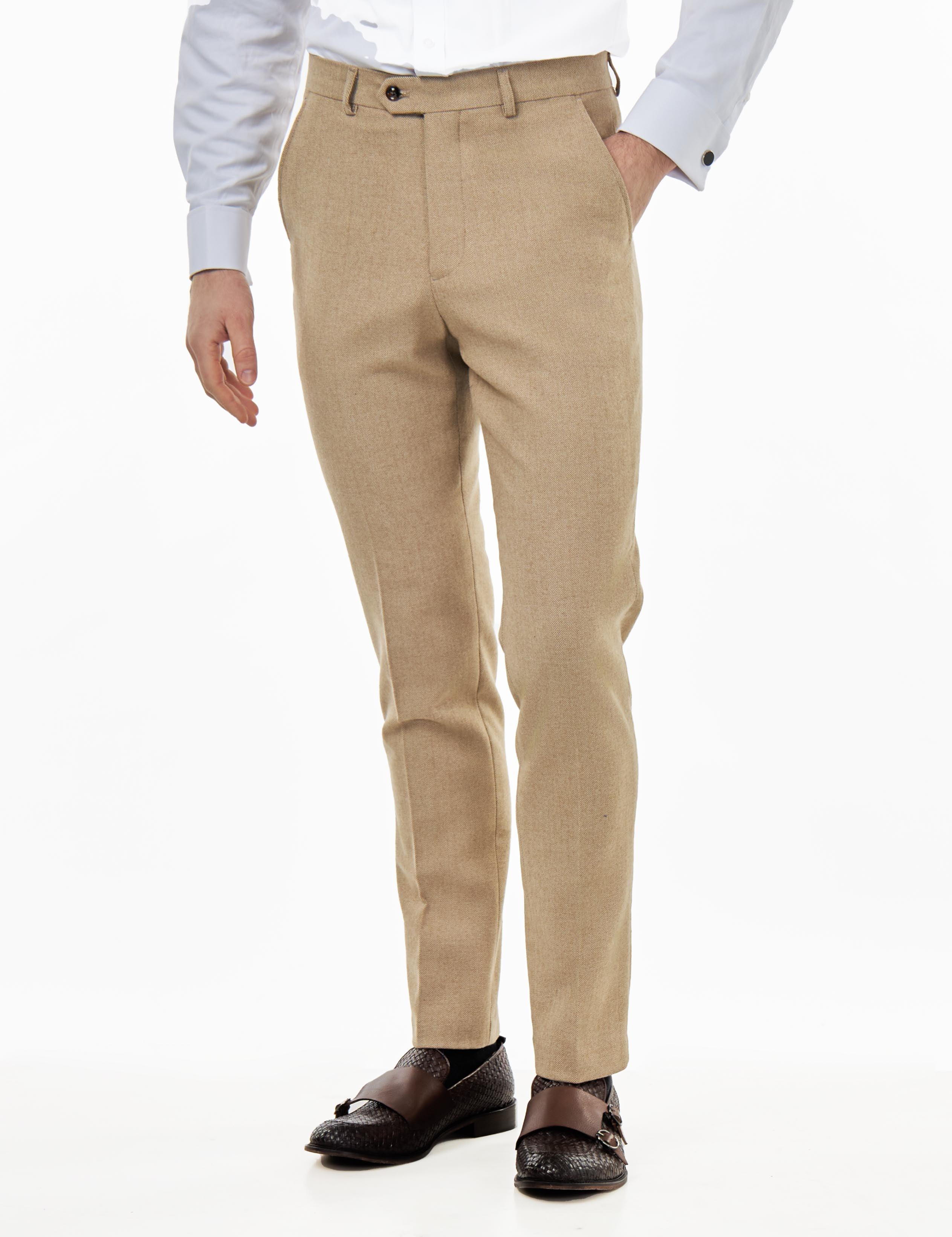 BRUCE – TAILORED WOOL RICH STONE HERRINGBONE SUIT -2 PIECE