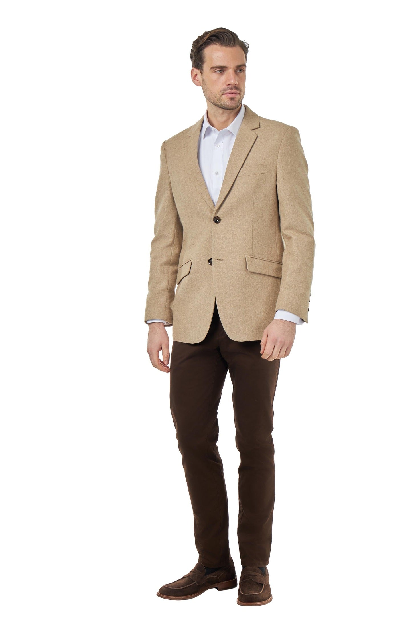 BRUCE – Stone Herringbone Tailored Wool Jacket