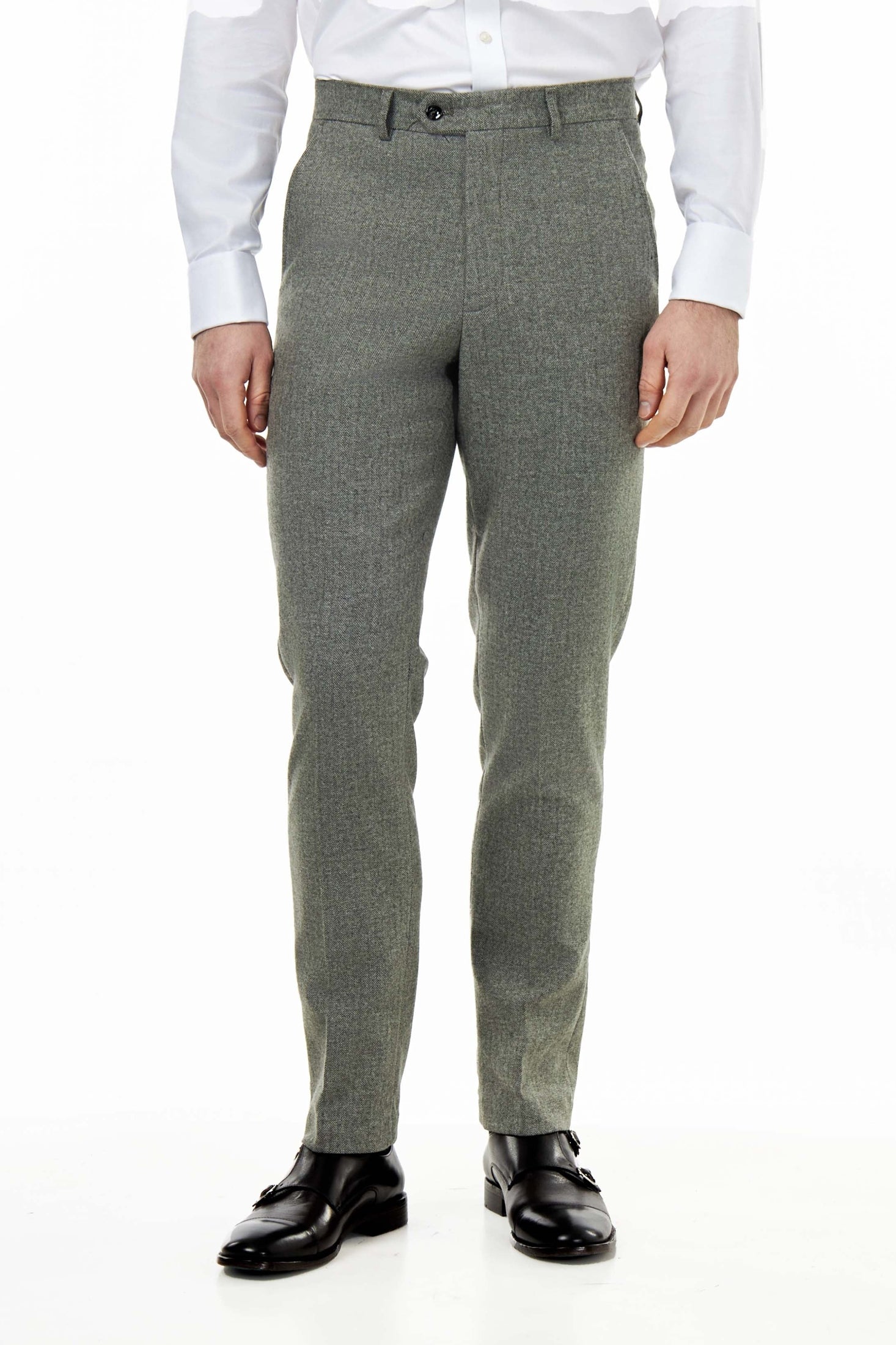 BRUCE – TAILORED SAGE GREEN WOOL RICH SUIT HERRINGBONE