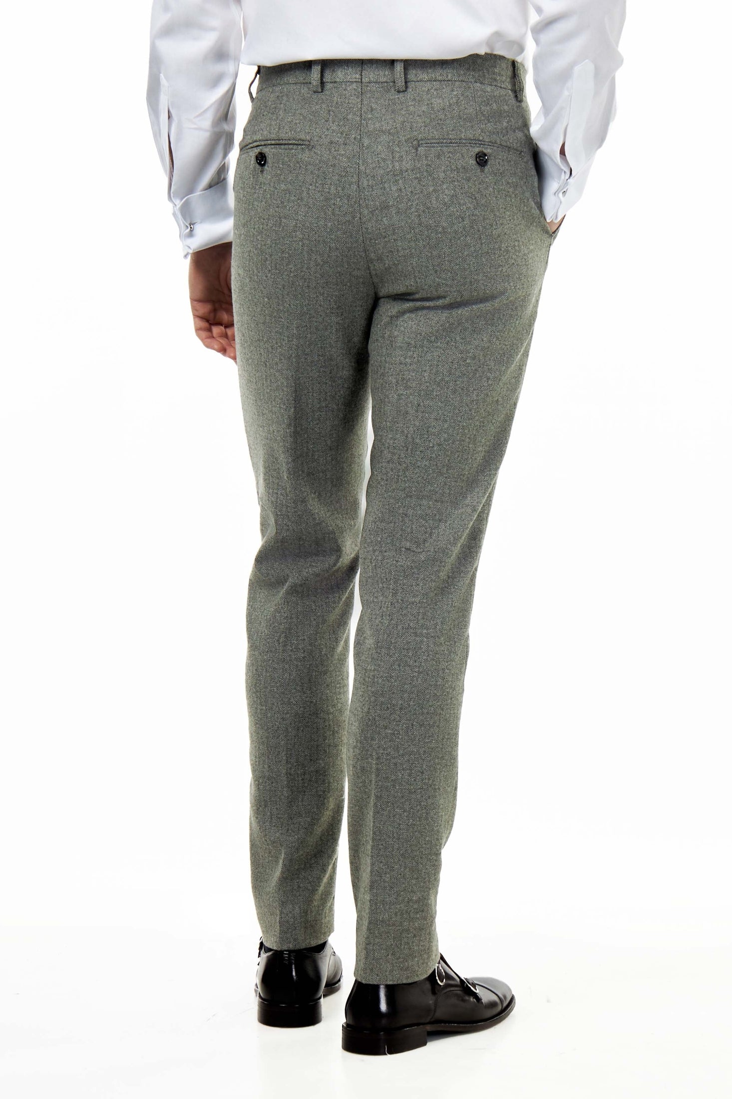 BRUCE – TAILORED SAGE GREEN WOOL RICH SUIT HERRINGBONE