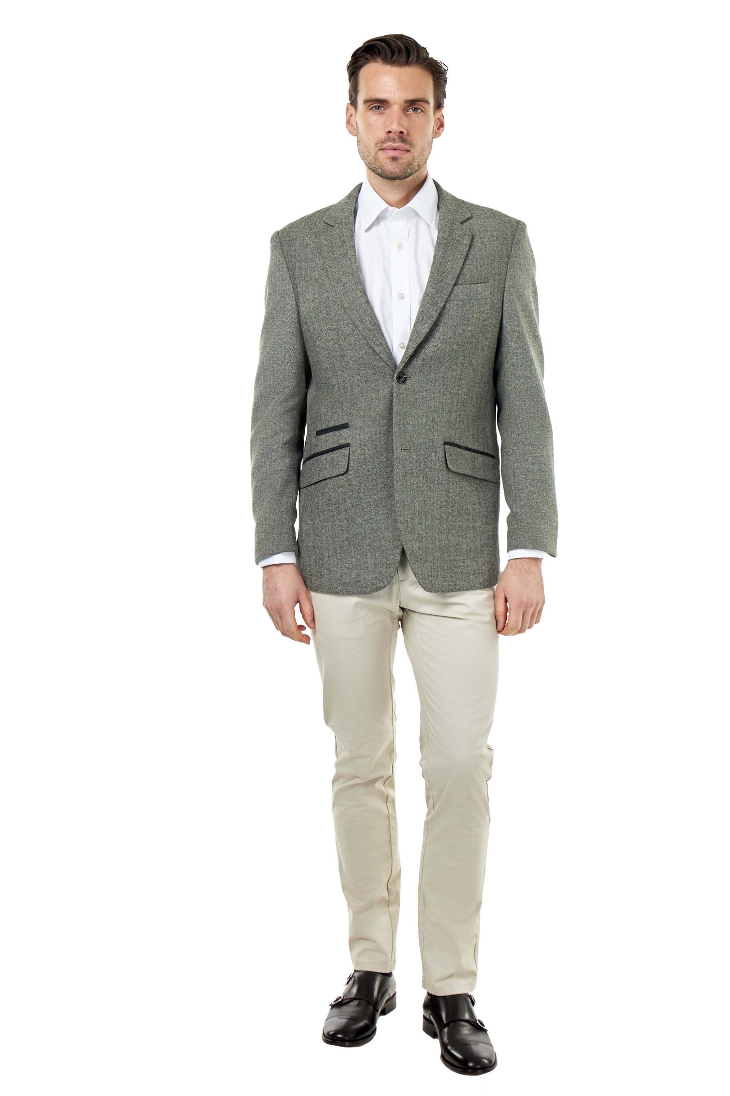 BRUCE – Sage Green Herringbone Wool Jacket