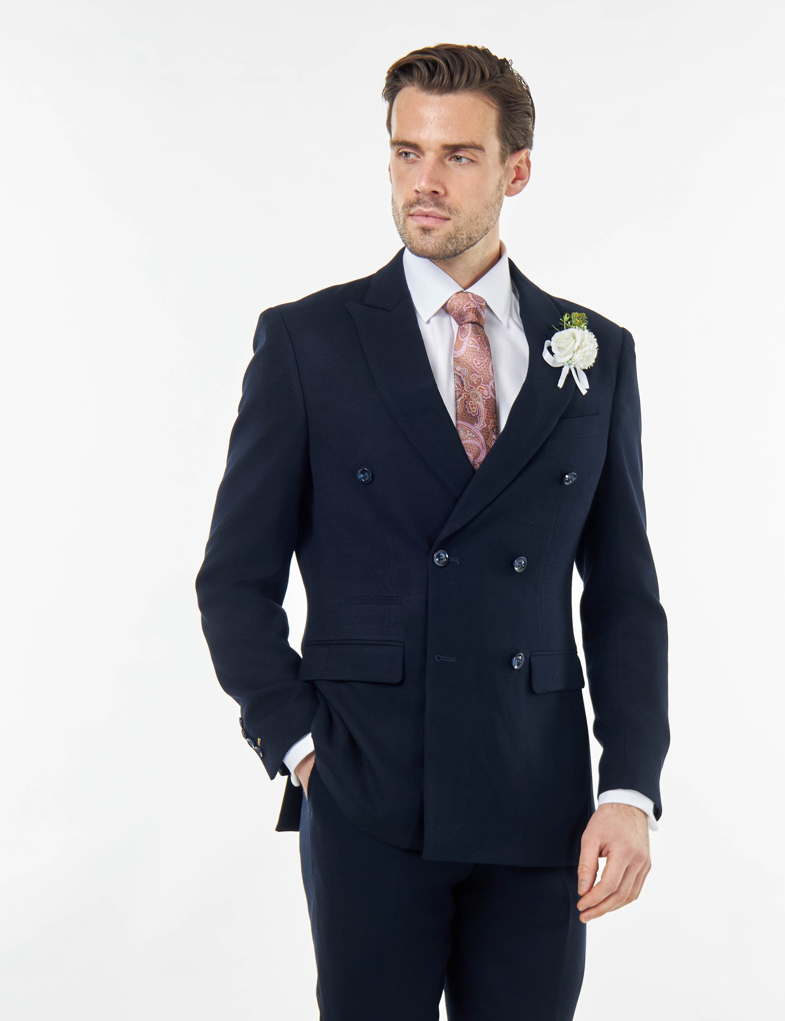 Zak - Navy Blue Tailored Double Breasted Jacket