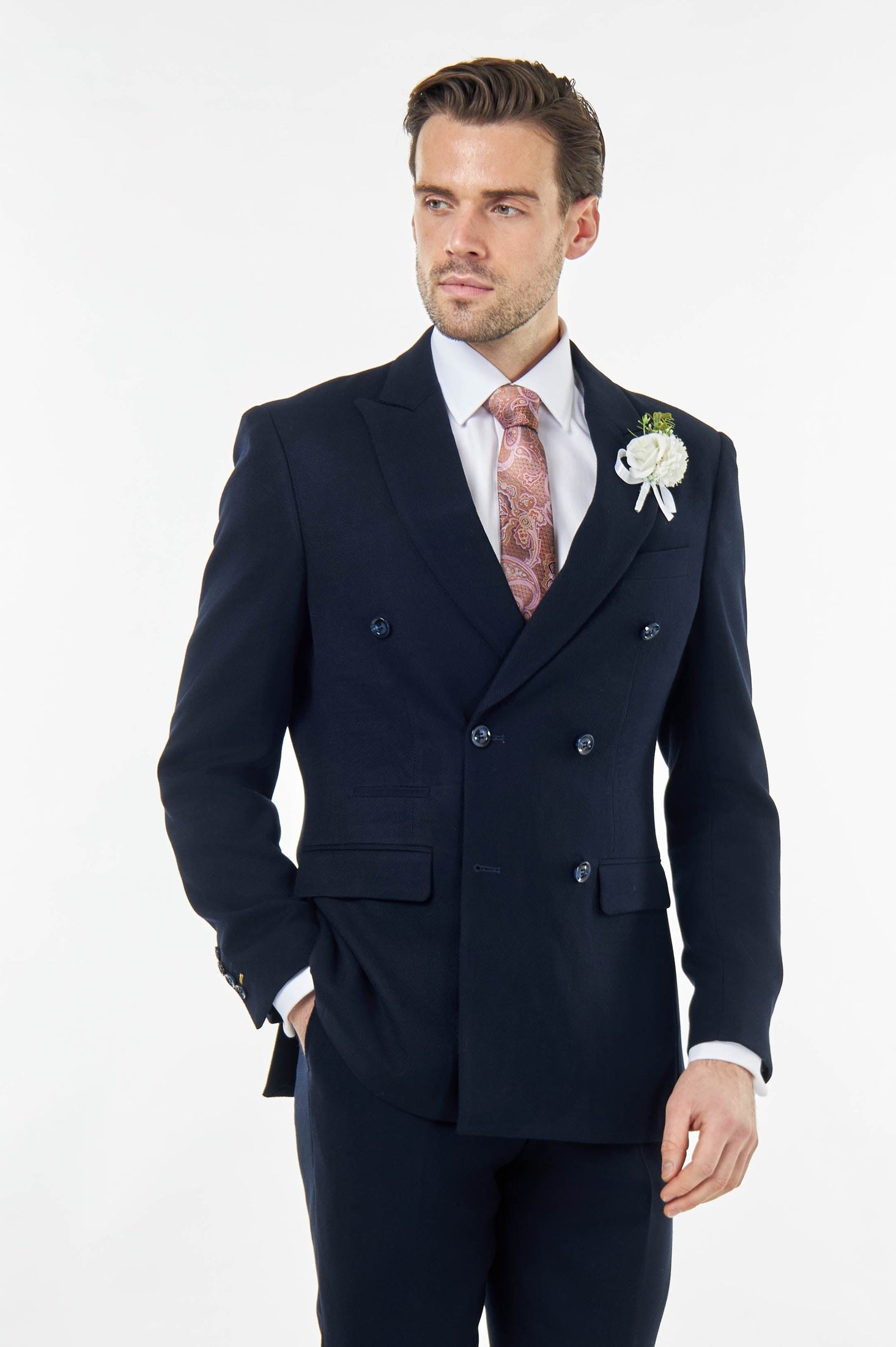 Zak - Navy Blue Tailored Double Breasted Jacket
