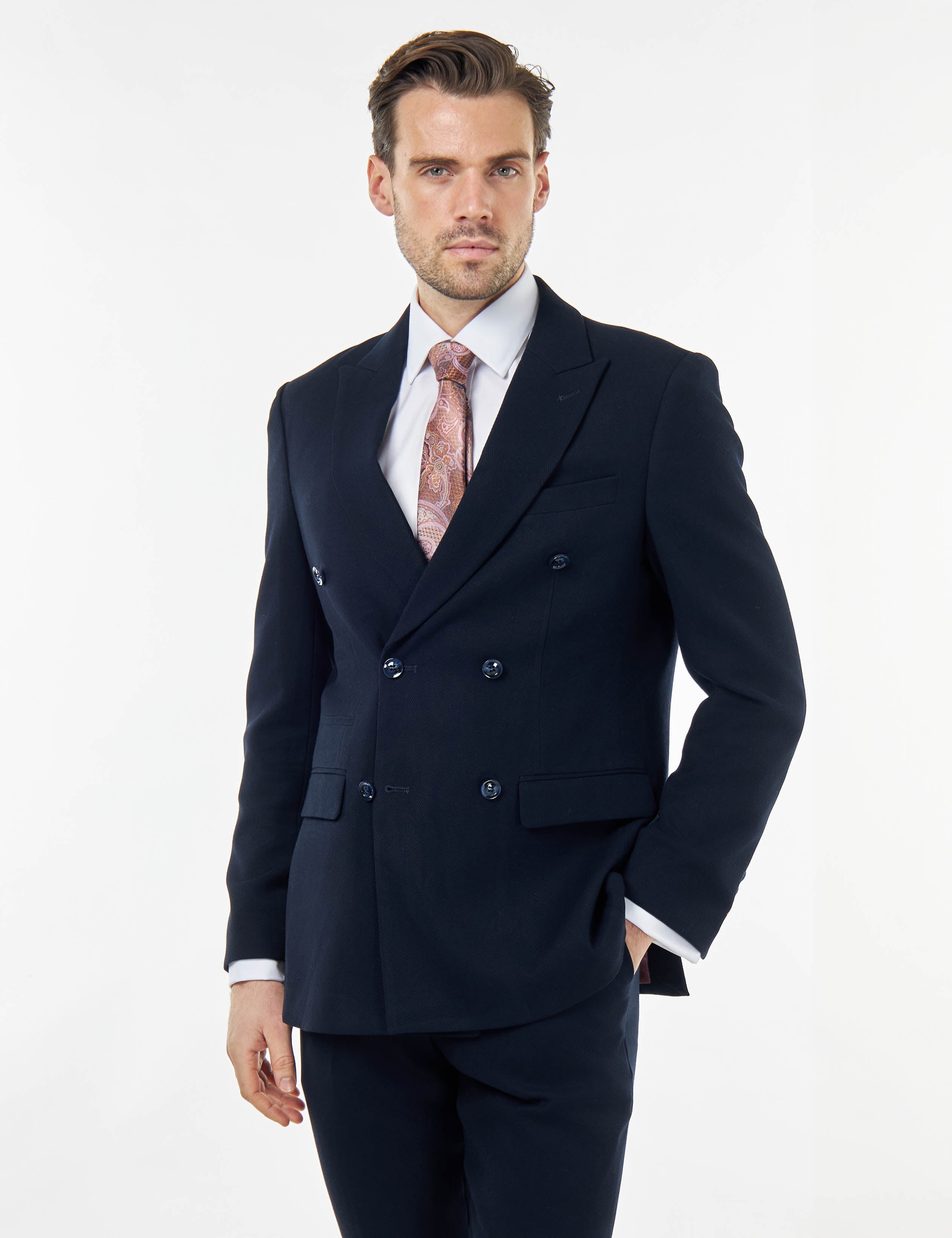 Zak - Navy Blue Tailored Double Breasted Jacket