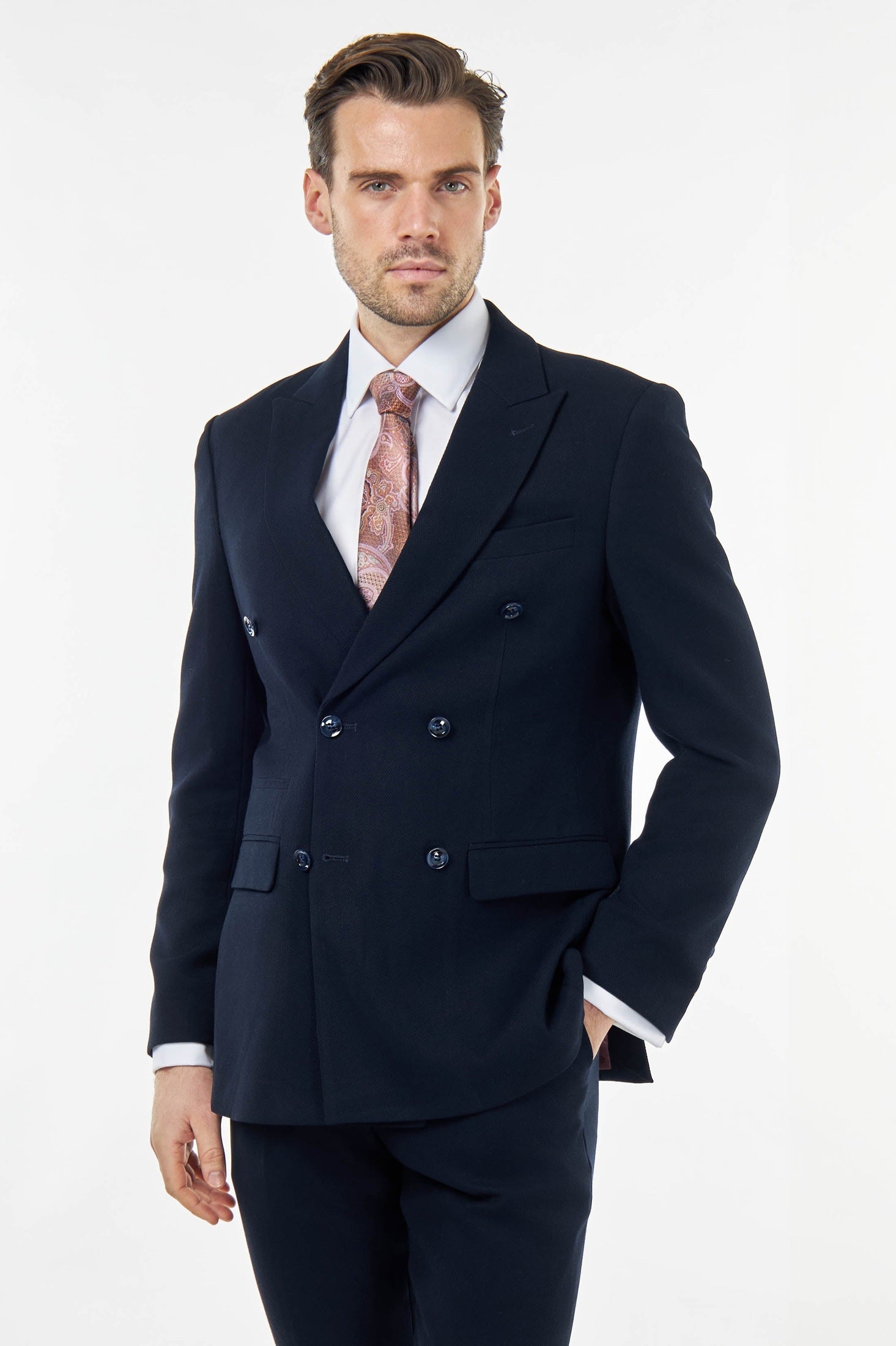 Zak - Navy Blue Tailored Double Breasted Jacket