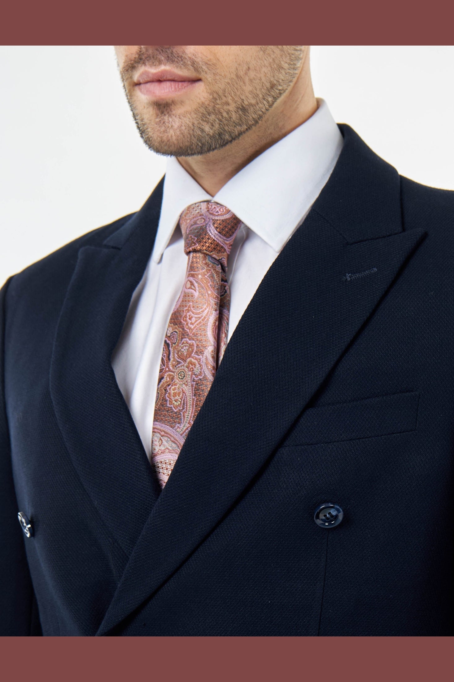 Zak - Navy Blue Tailored Double Breasted Jacket