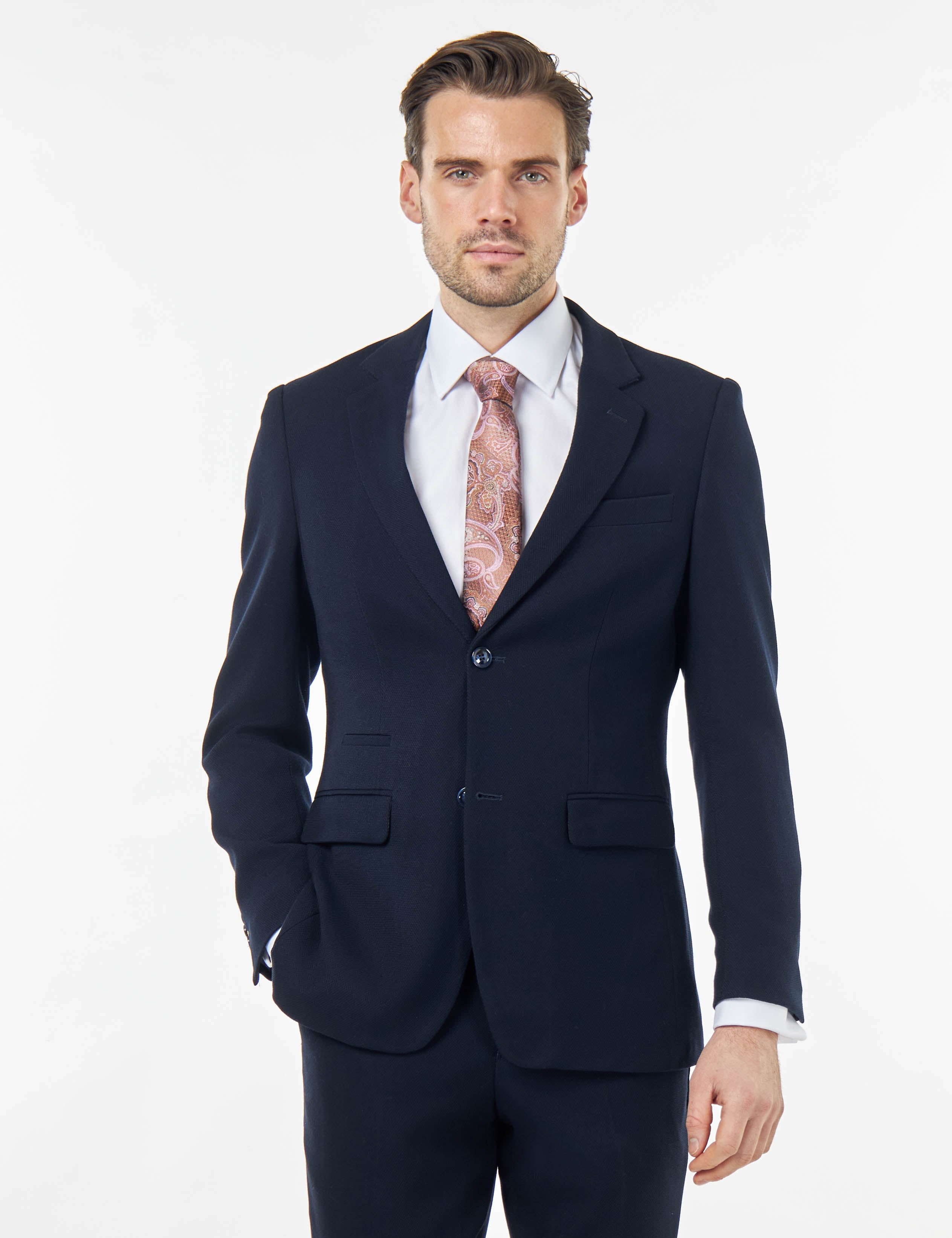 ZAK - NAVY BLUE HONEYCOMB TAILORED 3 PIECE SUIT